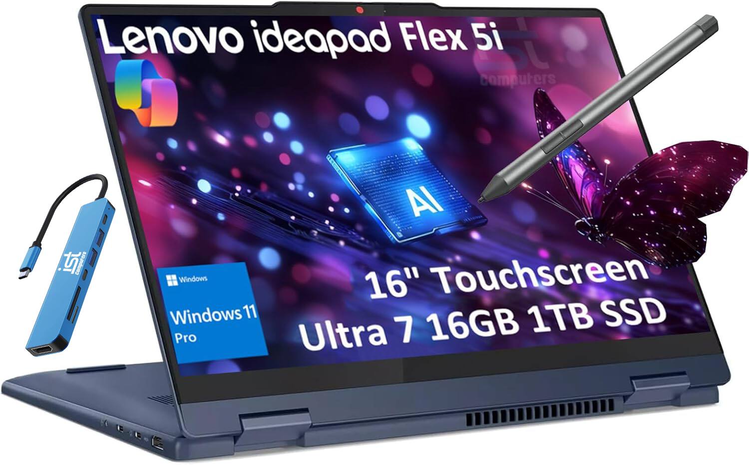 Lenovo ideapad Flex 5i  
16" Touchscreen  
Ultra 7 16GB 1TB SSD  
Windows 11 Pro