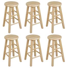 PJ Wood - Classic Round Seat 24" Tall Kitchen Counter Stools, Natural (Set of 6) - Natural Brown