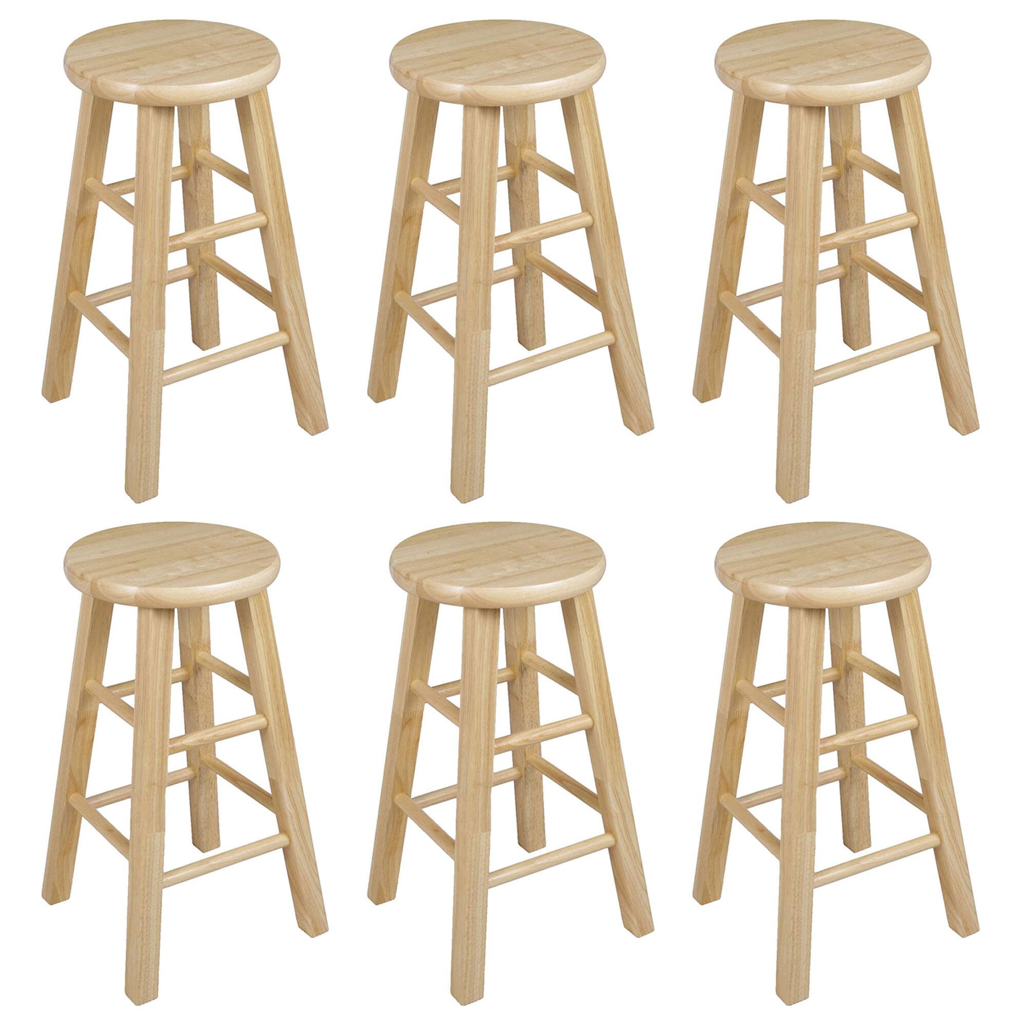 Front. PJ Wood - PJ Wood Classic Round Seat 24" Tall Kitchen Counter Stools, Natural (Set of 6) - Natural Brown.