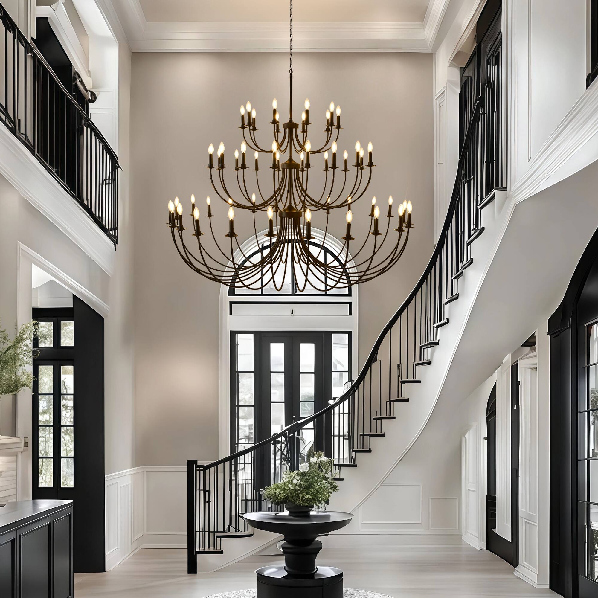 Left. RYHNUYNE - 52 Lights Black Chandelier, 3-Tier Farmhouse Chandeliers for Dining Room, Large Industrial Candle Pendant Light Fixtures - Black.