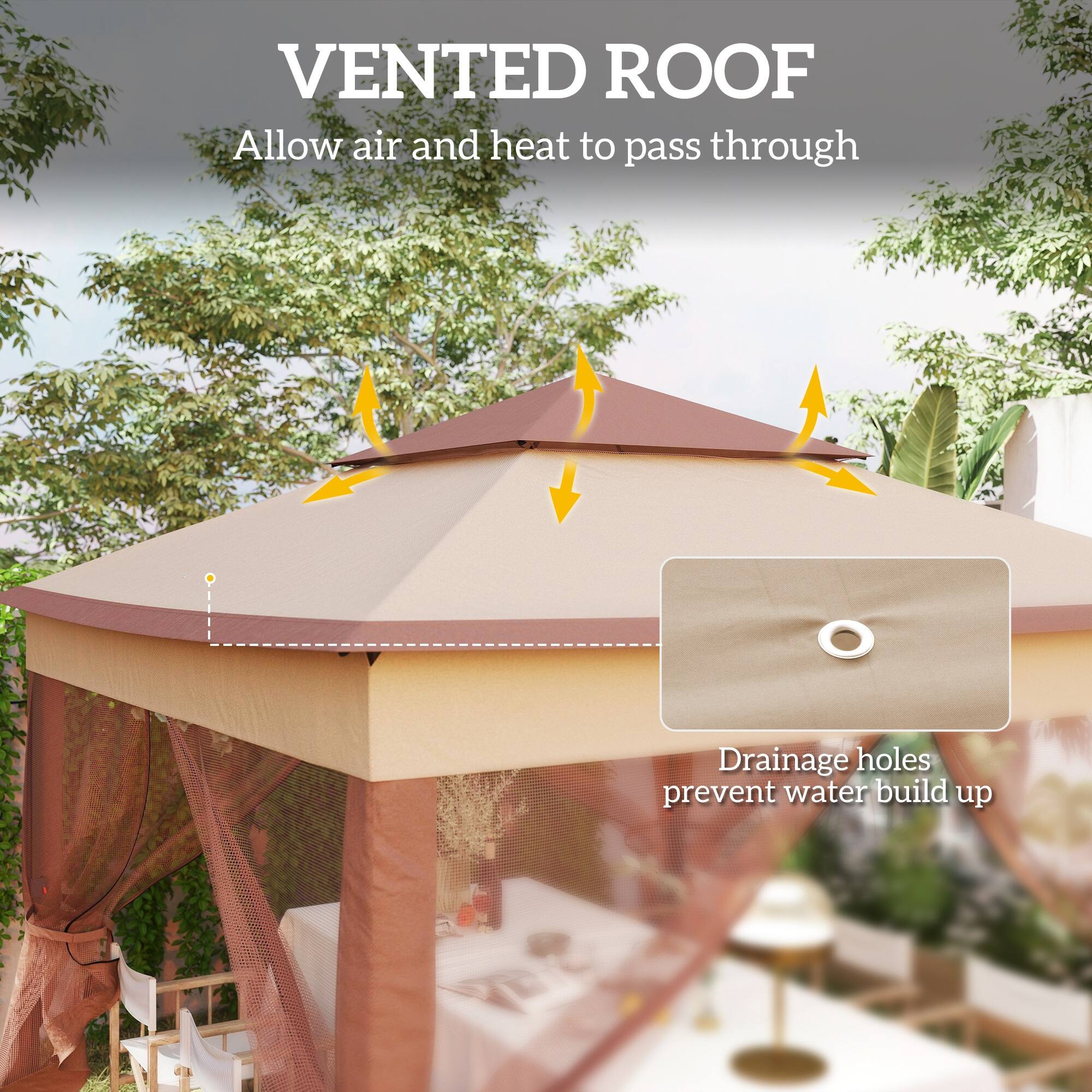 VENTED ROOF  
Allow air and heat to pass through  
Drainage holes prevent water build up