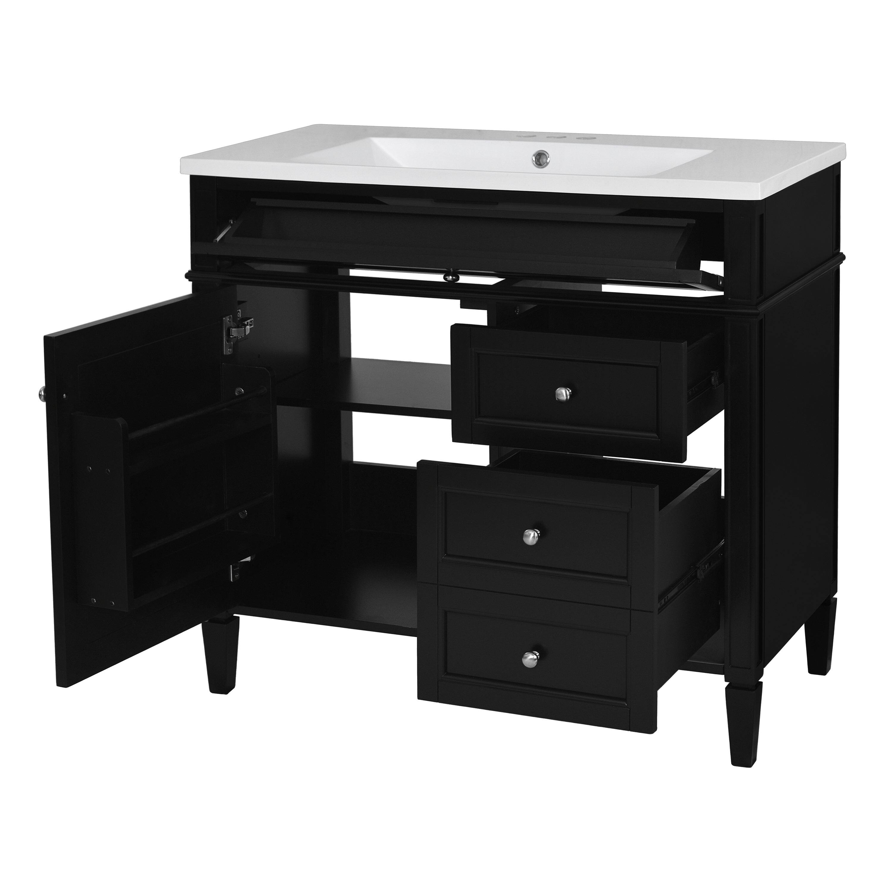 Alt View 8. Boyel Living - 36 Inch Bathroom Vanity Set with Mirror Cabinet Resin Sink 3 Drawers 2 Doors Black - Black.