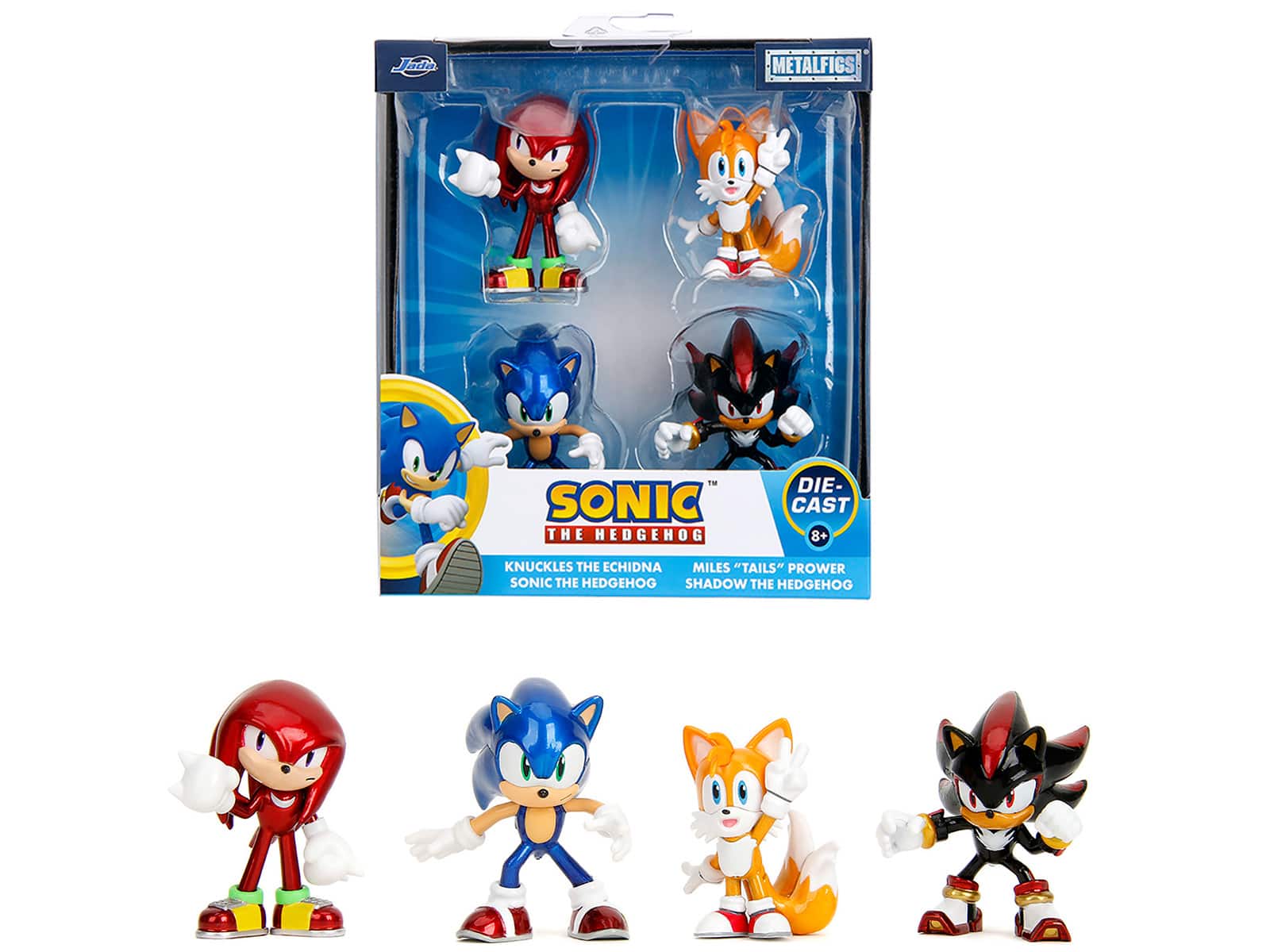Set of 4 Diecast Figures "Sonic the Hedgehog" Video Game "Metalfigs" Series Diecast Models by Jada - Multicolor