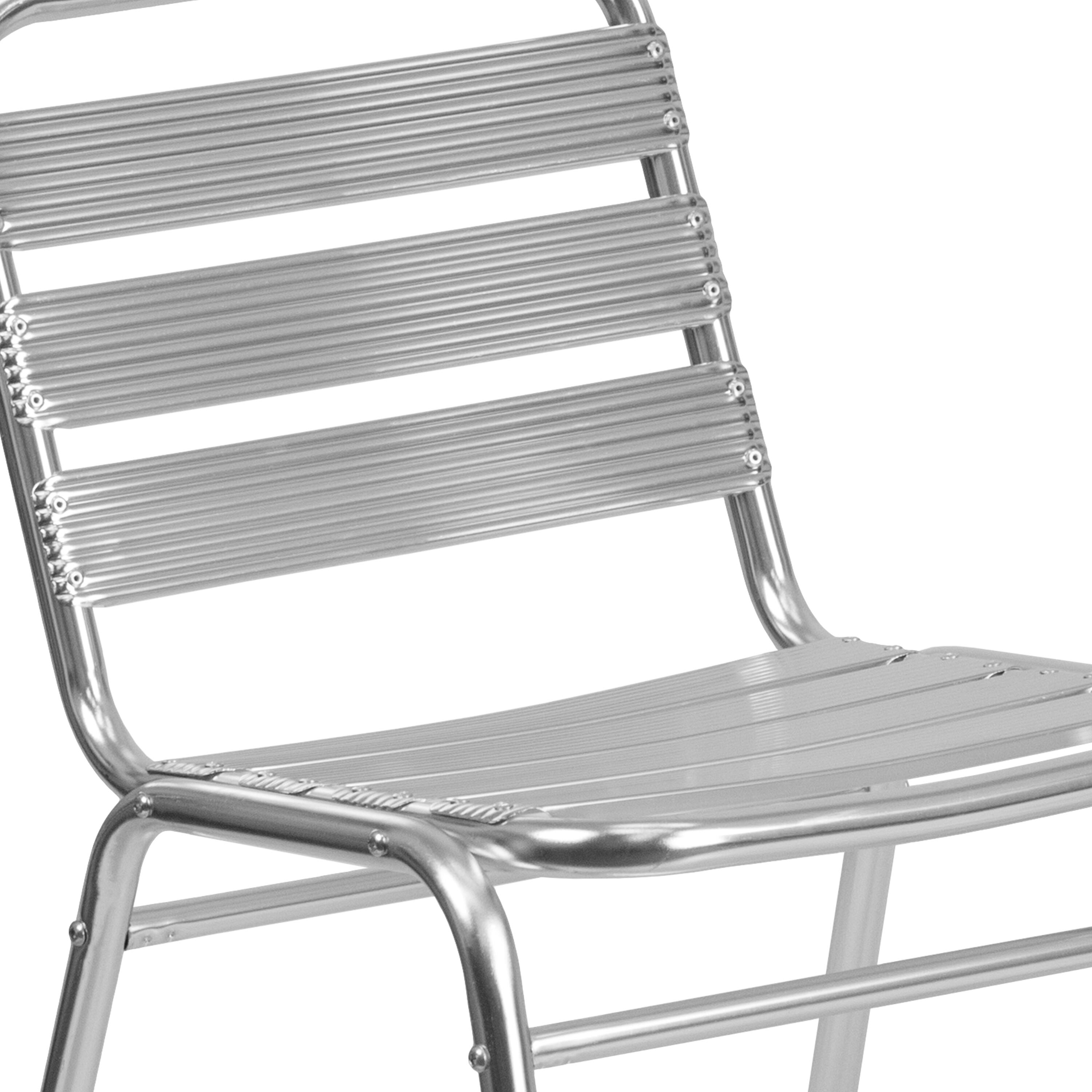 Alt View 8. Emma + Oliver - 4 Pack Metal Commercial Indoor-Outdoor Armless Restaurant Stack Chair with Triple Slat Back - Aluminum.