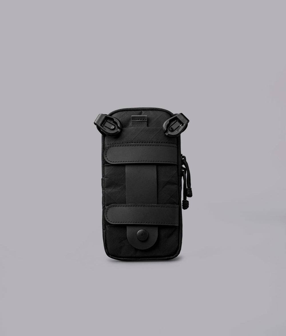 Back. ALPAKA - Modular Shoulder Pocket Slim Phone Sling Bag, Crossbody Pouch with Card Sleeve, Belt/Bag Attachment - Black Ultradyne 100D.