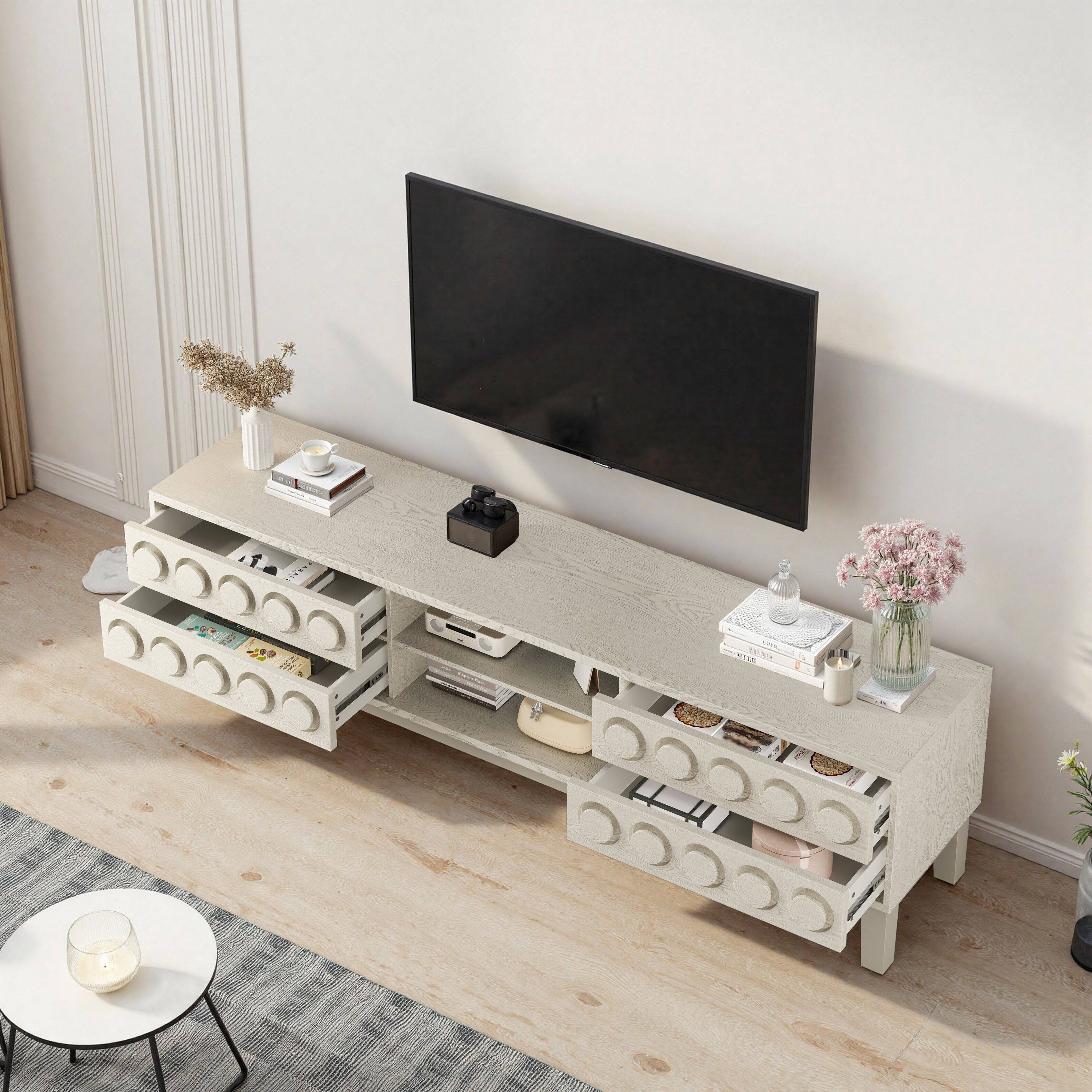 Left. APRILSOUL - TV Stand for TVs up to 75 4 Drawers Media Console White Living Room Bedroom - White.