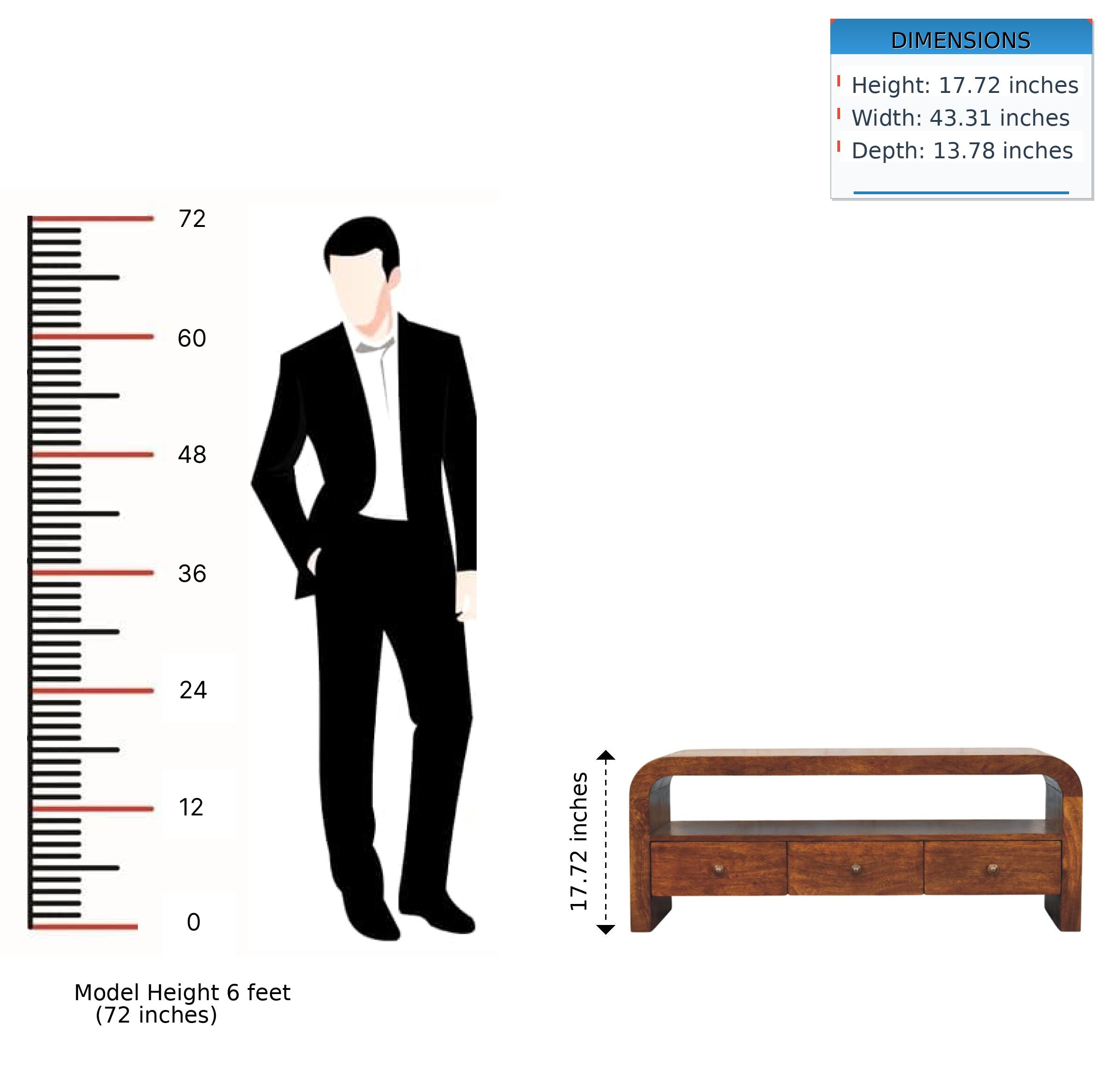 DIMENSIONS  
- Height: 17.72 inches  
- Width: 43.31 inches  
- Depth: 13.78 inches  

Model Height: 6 feet (72 inches)