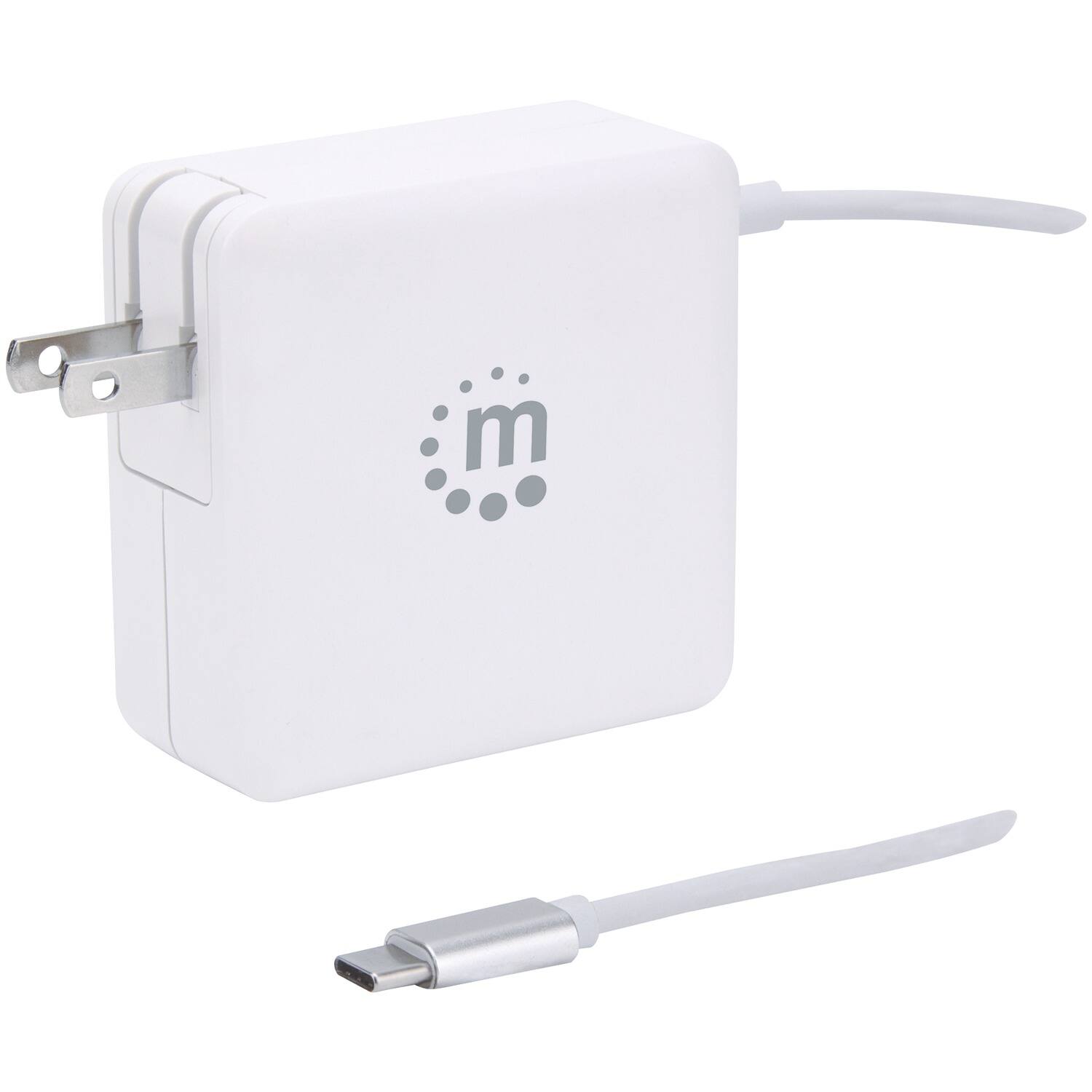 Back. Manhattan - Manhattan 180245 60-watt Power Delivery Wall Charger With Built-in Usb-c Cable - white.
