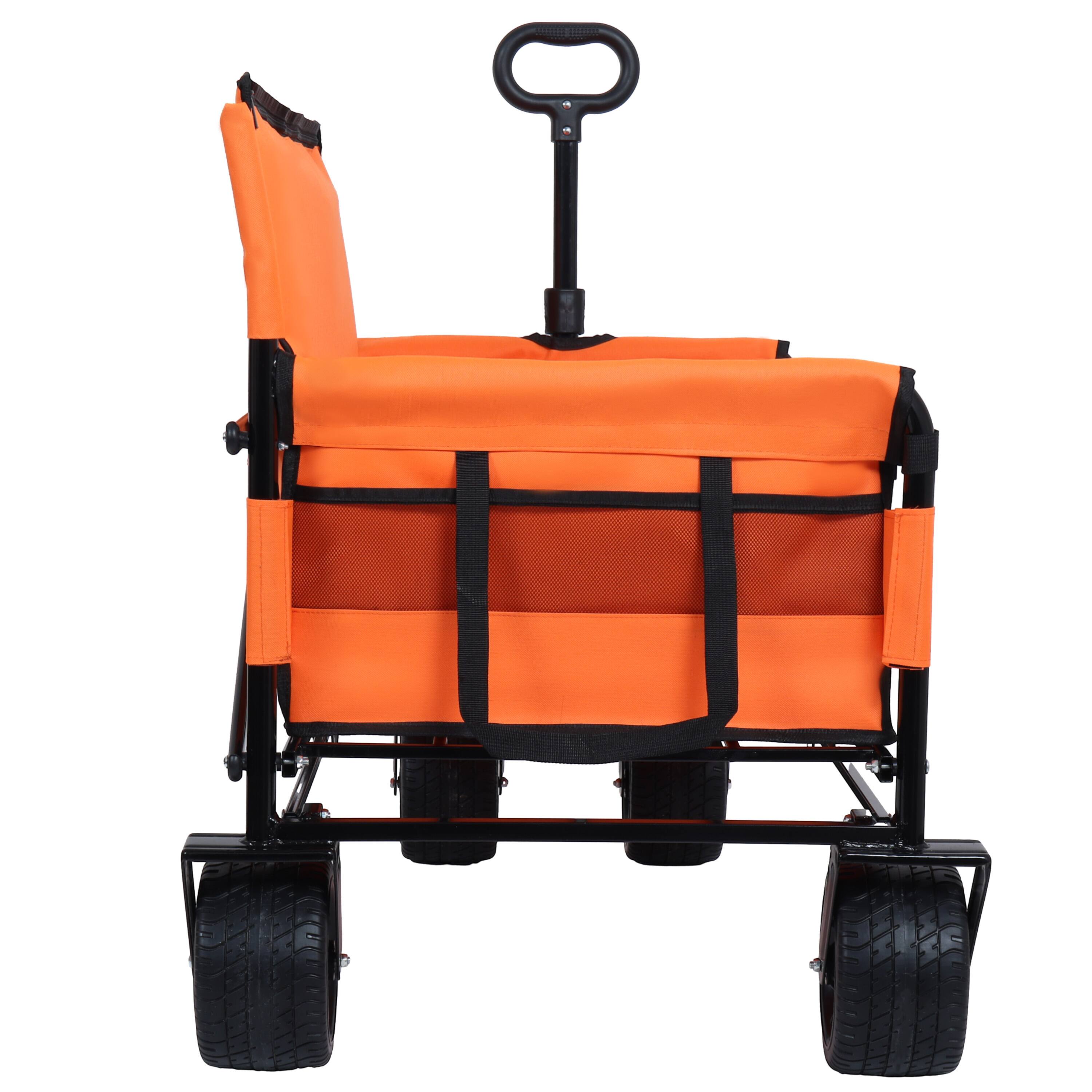 Back. Mondawe - 3-in-1 Convertible Folding Wagon Utility Carts w/ 500LBS Capacity, 180L Space, All-Terrain Wheels for Outdoor Use - Orange.