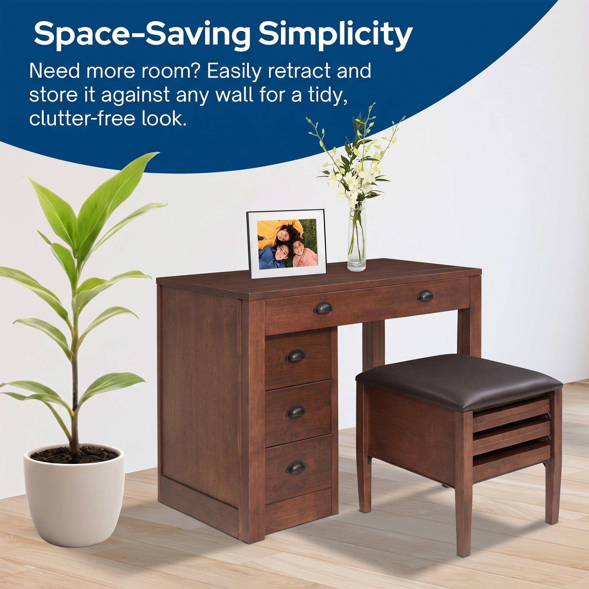 Space-Saving Simplicity

Need more room? Easily retract and store it against any wall for a tidy, clutter-free look.