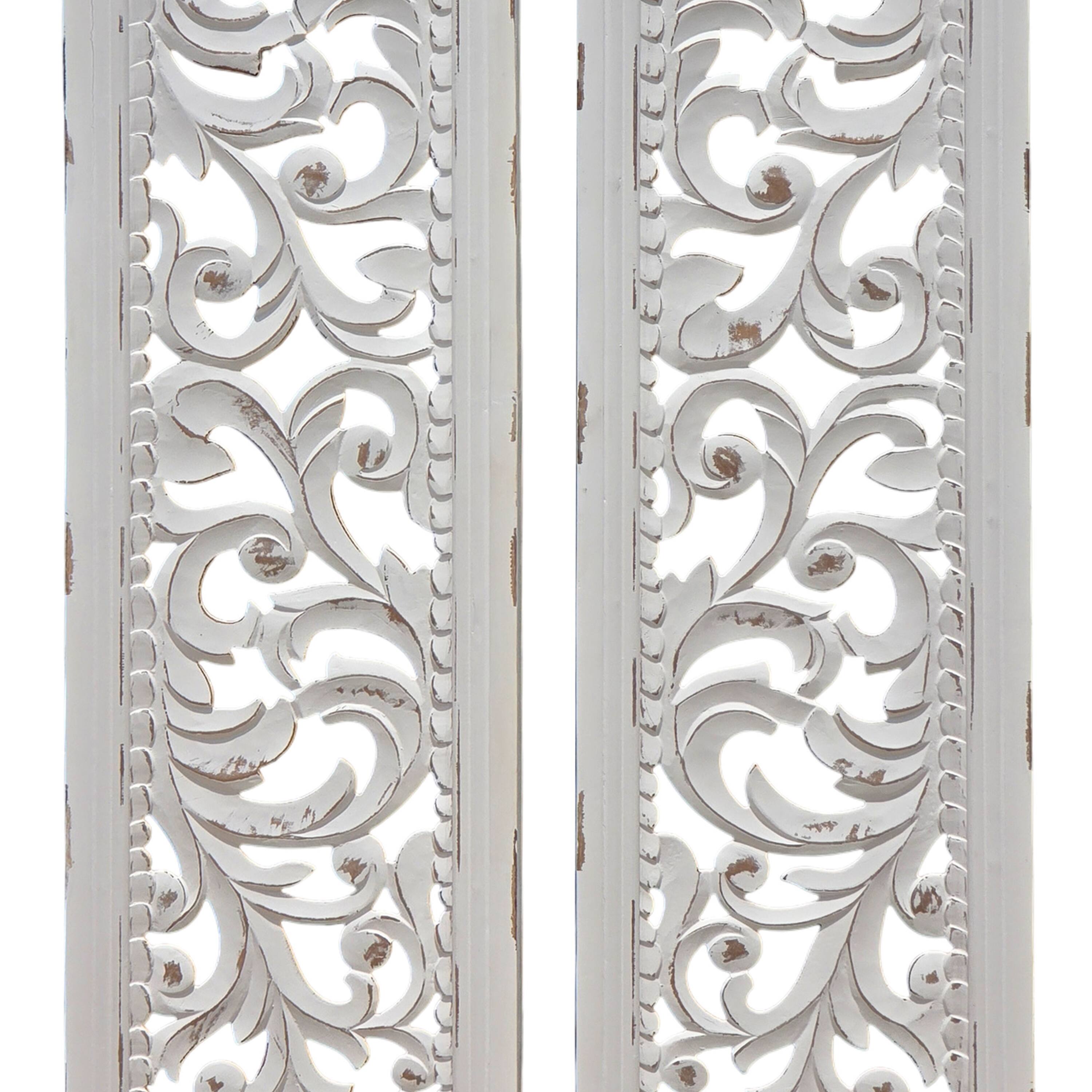 Alt View 5. Manhattan Lane - Ozy Carved Wall Art Panel Set of 2, Handcrafted Distressed White Mango Wood, 50 Inch Tall - White.