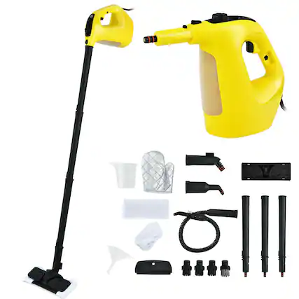 Front. Ecooso - 1400W Handheld Steam Cleaner, 17-Piece Kit, 350ml Tank, Continuous Fill, Chemical-Free Steam Mop for Floors - Yellow.