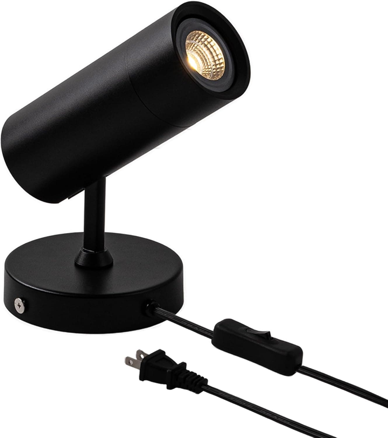 Front. FINEAK - 7W Plug-in Adjustable GU10 Spotlight with On/Off Switch (Black).