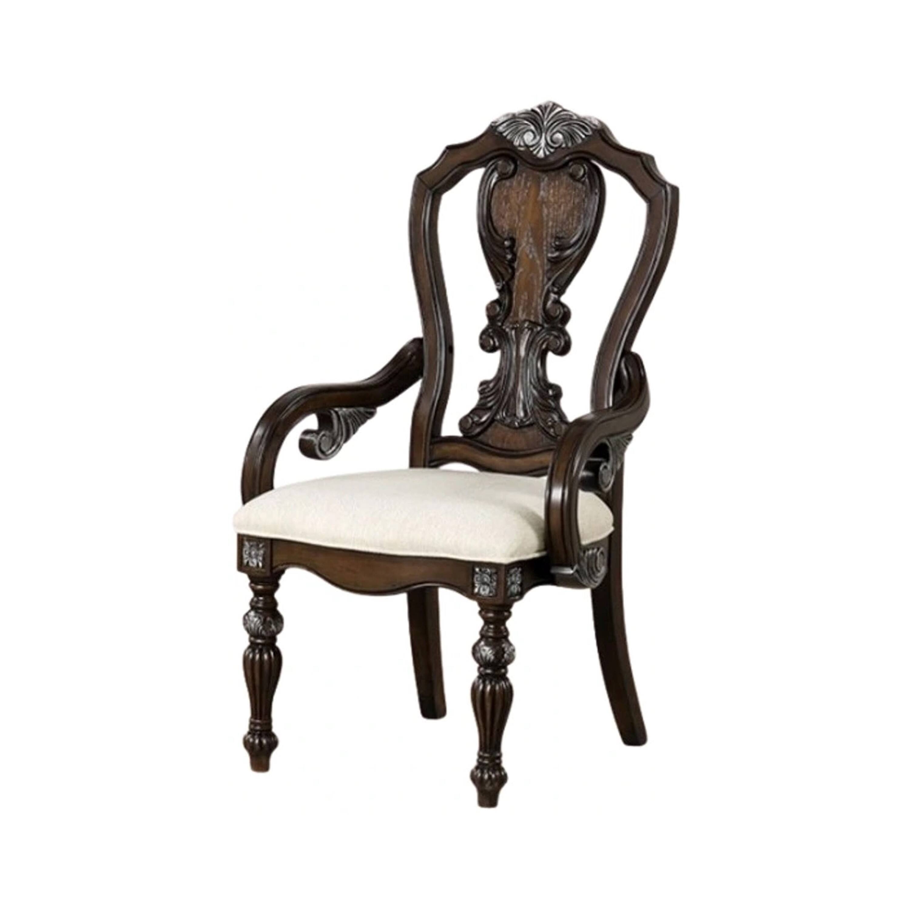 Alt View 1. Manhattan Lane - Naddy Dining Armchair Set of 2, Ornate Corbels - Dark Brown, Cream.