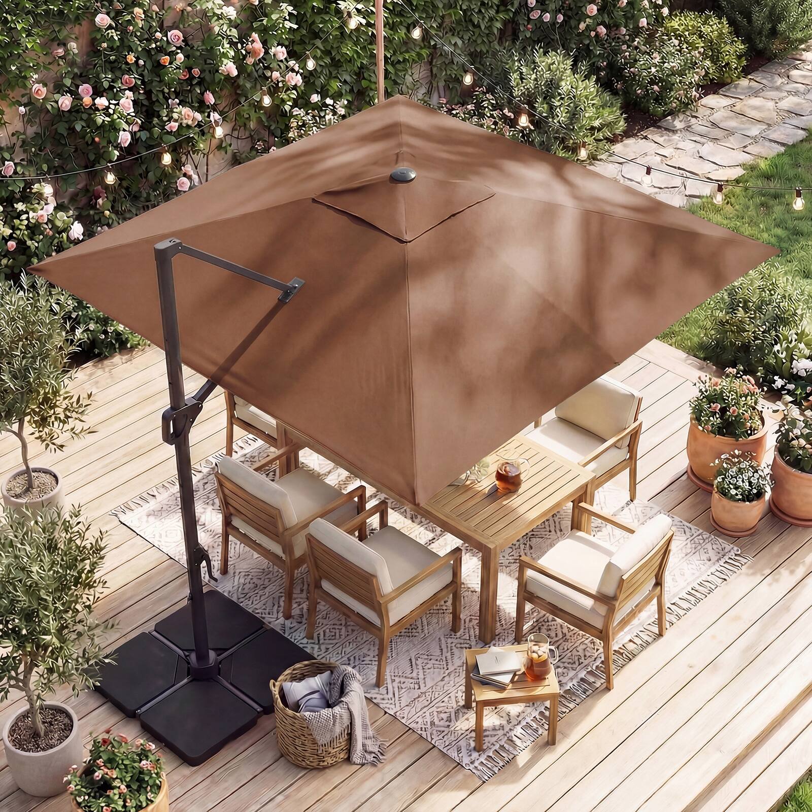 Alt View 1. Gymax - Gymax 10 FT Cantilever Outdoor Umbrella w/ 32 Solar LED Lights & 220 LBS Base Tan & Black - Bown.