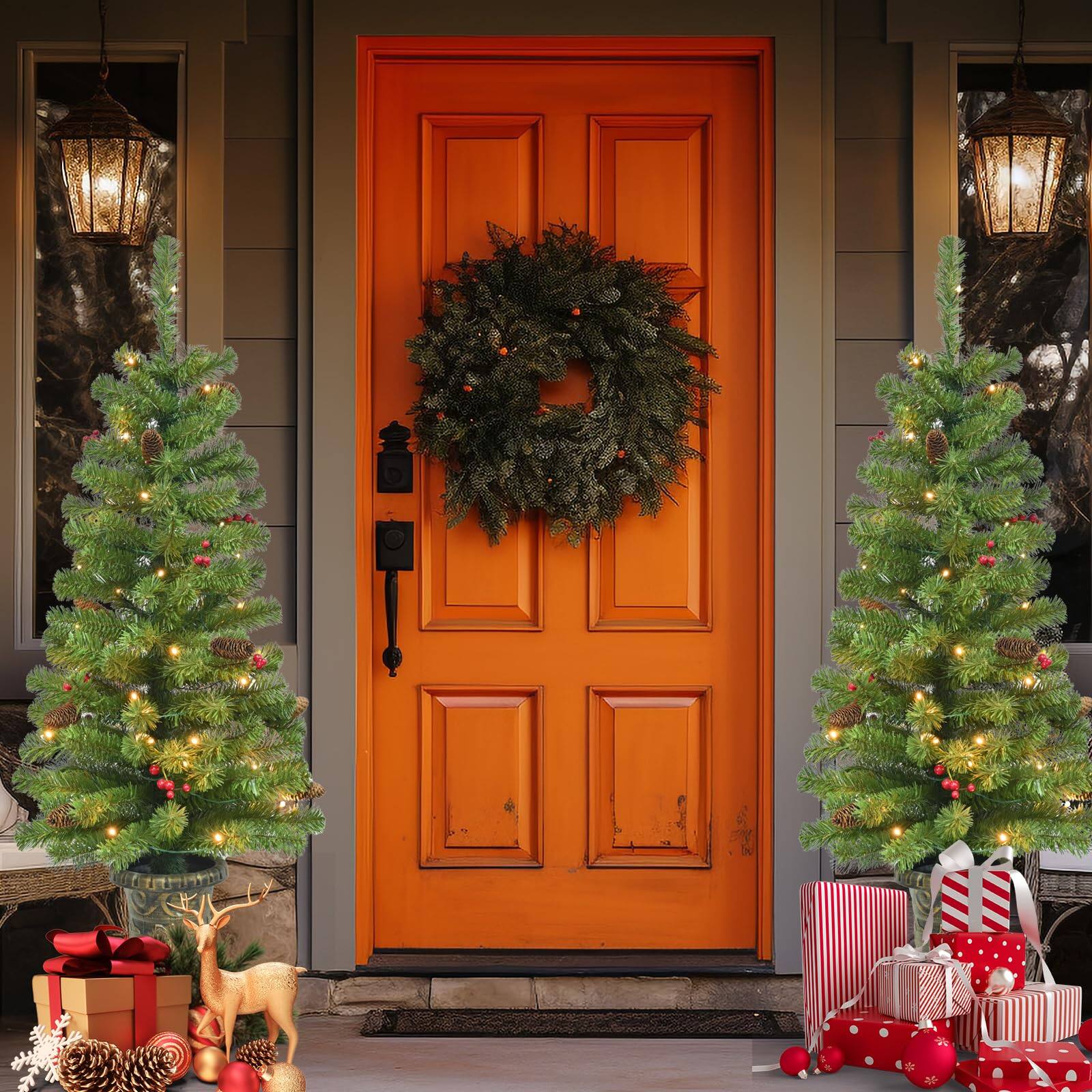 Alt View 6. Skar Audio - Artificial Potted Christmas Tree With Lights Mini 50 Led Spruce 140 Branch Tips Pine Cones& - Green 4ft.