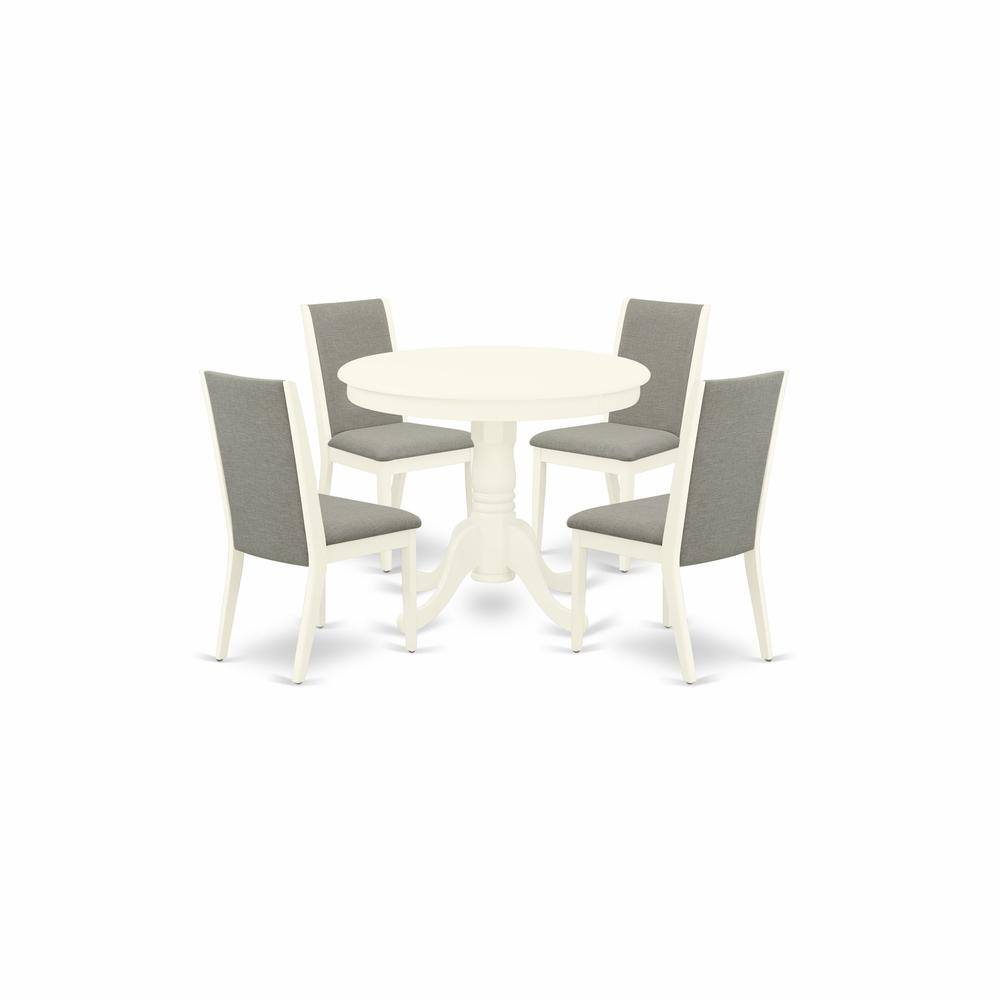 Back. East West Furniture - Dining Room Set Linen White - Brown.