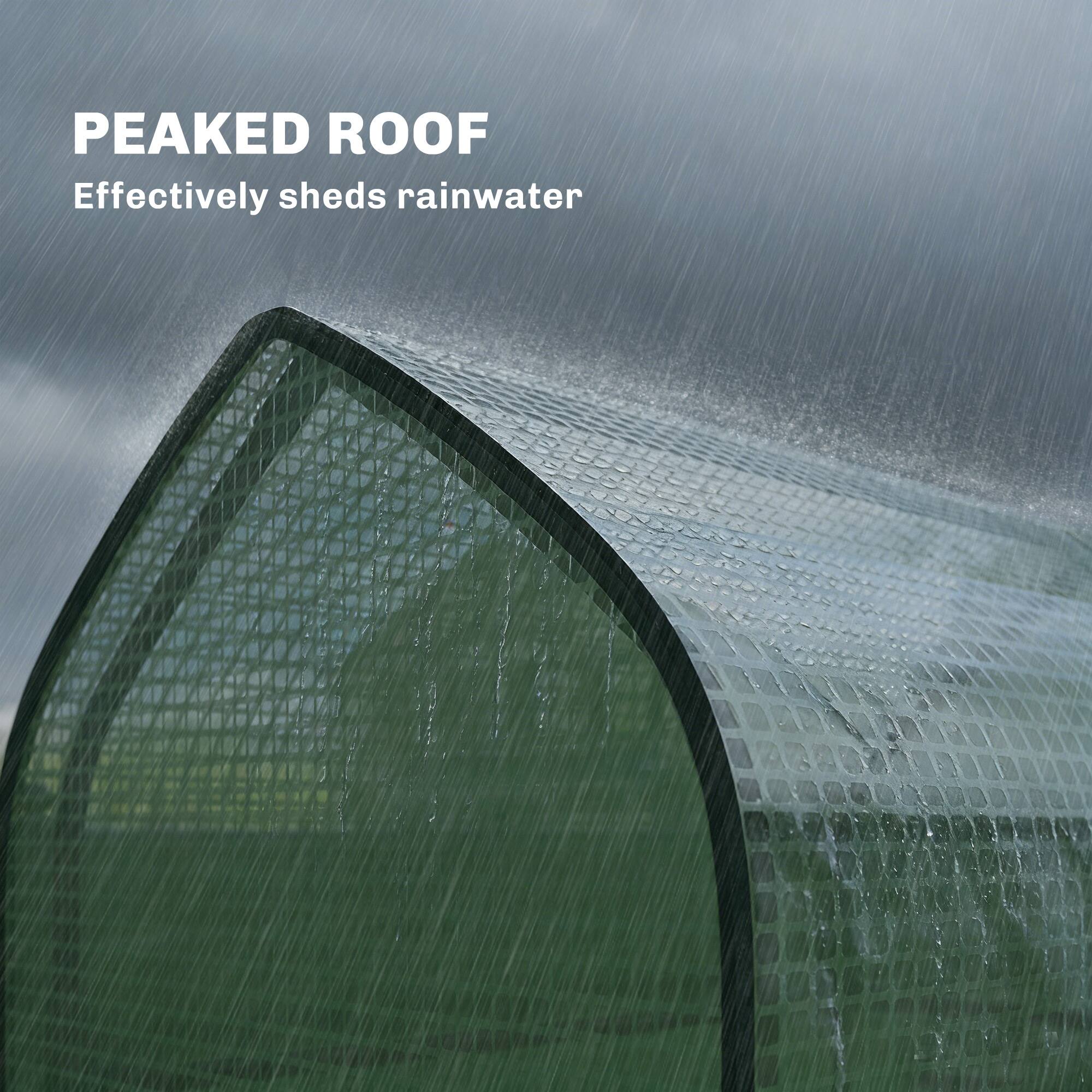 PEAKED ROOF  
Effectively sheds rainwater