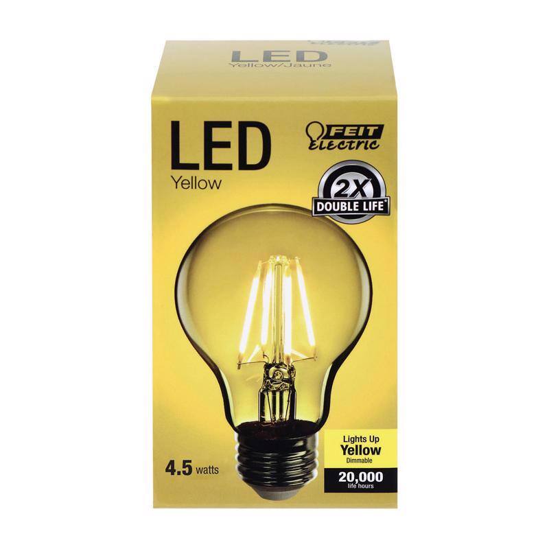 LED  
Yellow  

FEIT Electric  

2X DOUBLE LIFE  

4.5 watts  

Lights Up Yellow  
Dimmable  
20,000 life hours