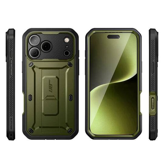 Back. SUPCASE - Unicorn Beetle Pro Rugged Case for iPhone 17 Pro – Full-Body Protection with Screen Protector - Dark Green.