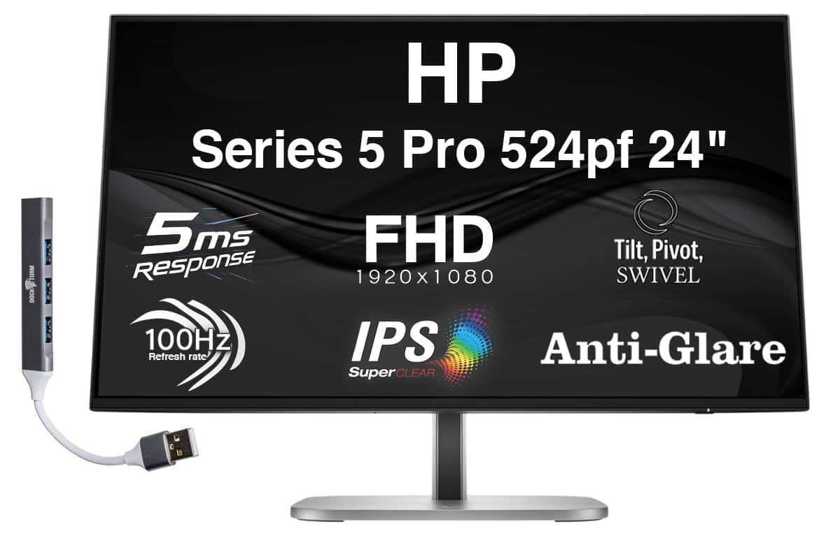 HP - Series 5 Pro 524pf 24" FHD IPS Monitor, 5ms Response Time, Flicker Free, HDMI & DKZ Hub, Color - Black/Silver