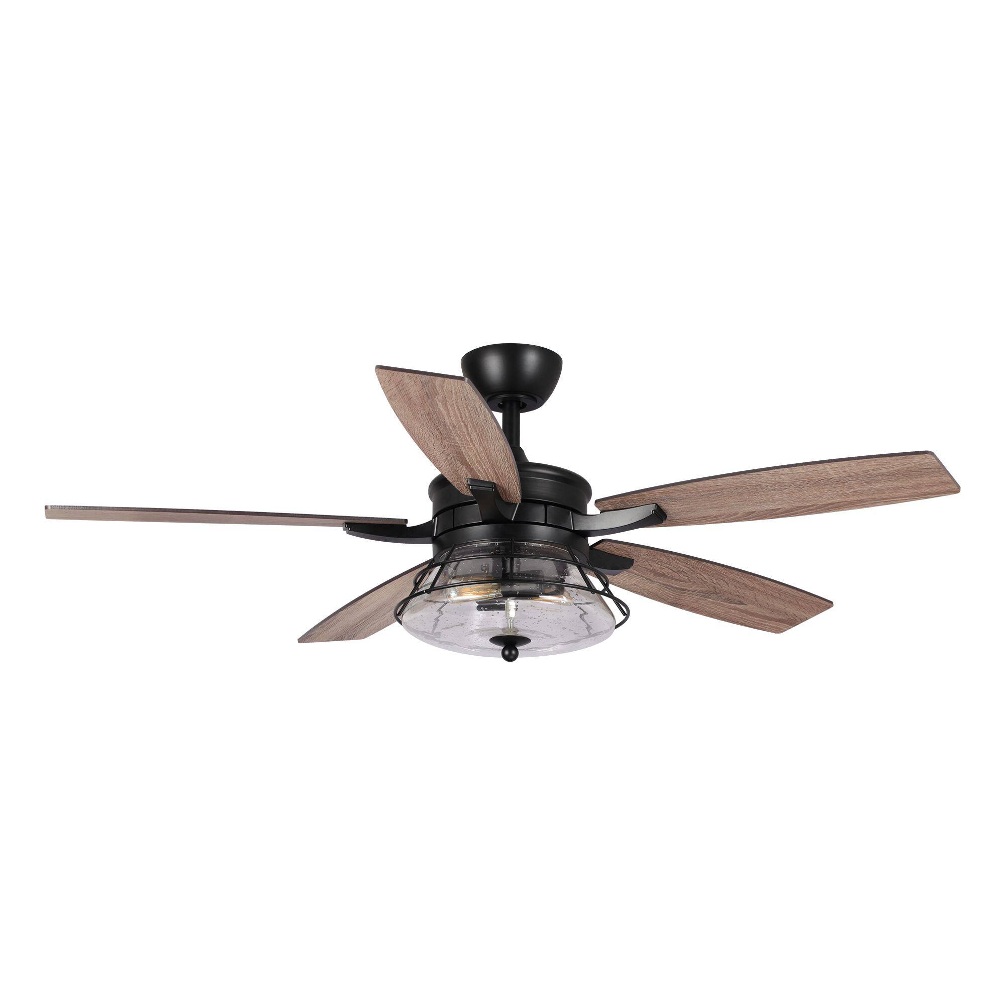 Alt View 9. Parrot Uncle - 52" Seeded Glass Black Industrial Indoor Ceiling Fan with Remote and Light Kit - Black.
