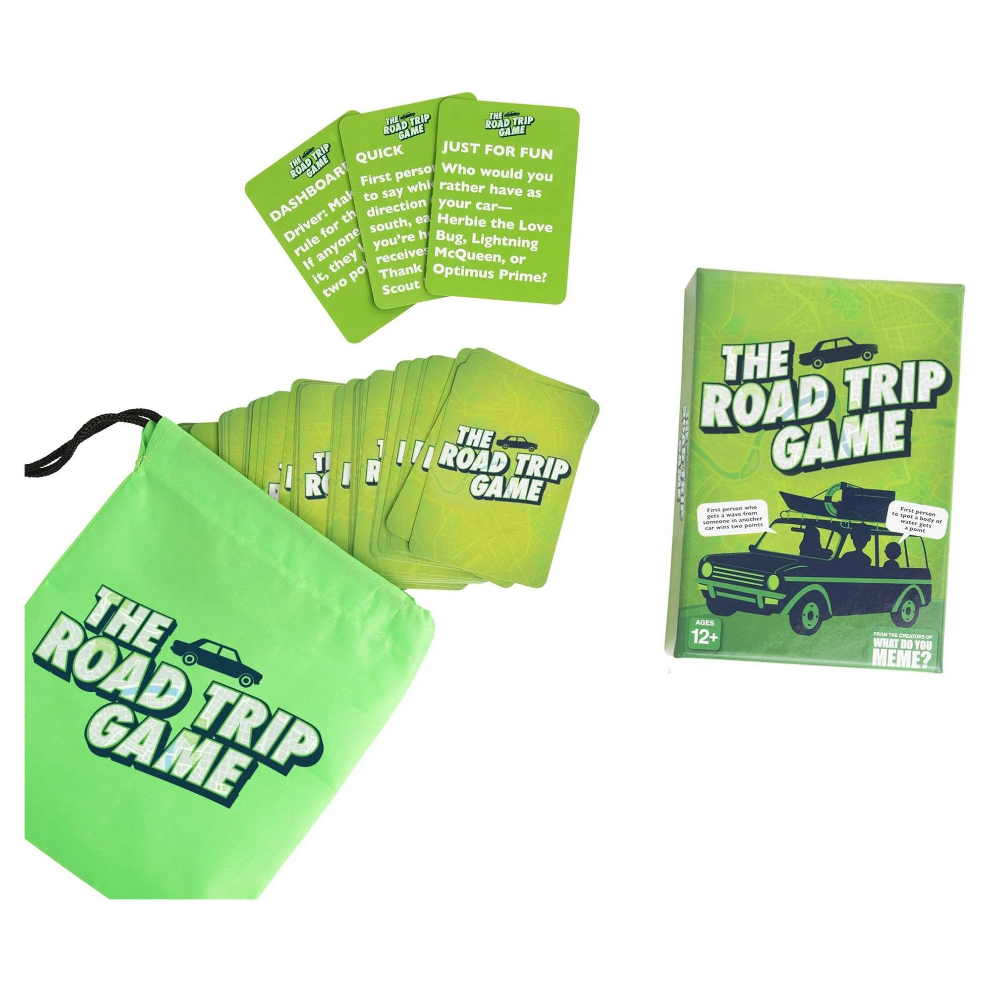 **The Road Trip Game**

**Quick Dashboard Rule:**
- First person to say "south" or "Herbie" gets a point.
- If anyone else says "south" or "Herbie" after that, they receive a point.
- Two points for "Scout."

**Just for Fun:**
- Who would you rather have as your car: Herbie, Lightning McQueen, or Optimus Prime?

**Would you rather have as your car:**
- The Love Bug, Lightning McQueen, or Optimus Prime?

**What do you meme?**

**Ages 12+**