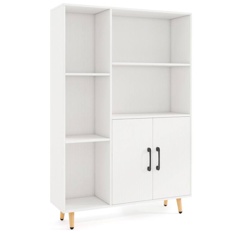 SlickBlue - Free Standing Pantry Cabinet with 2 Doors and 5 Adjustable Storage Shelves - White