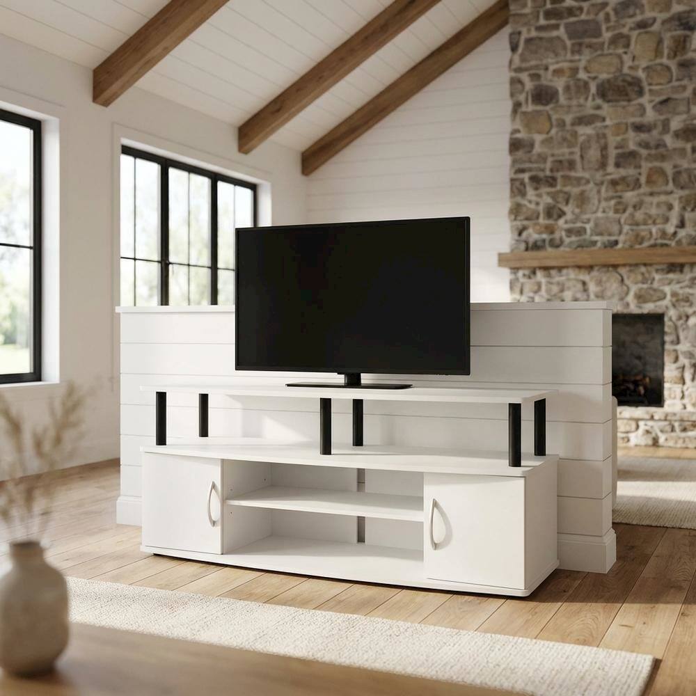 Back. FurniFact - White/Black Large TV Stand with Spacious Storage for Entertainment Centers - White/Black.