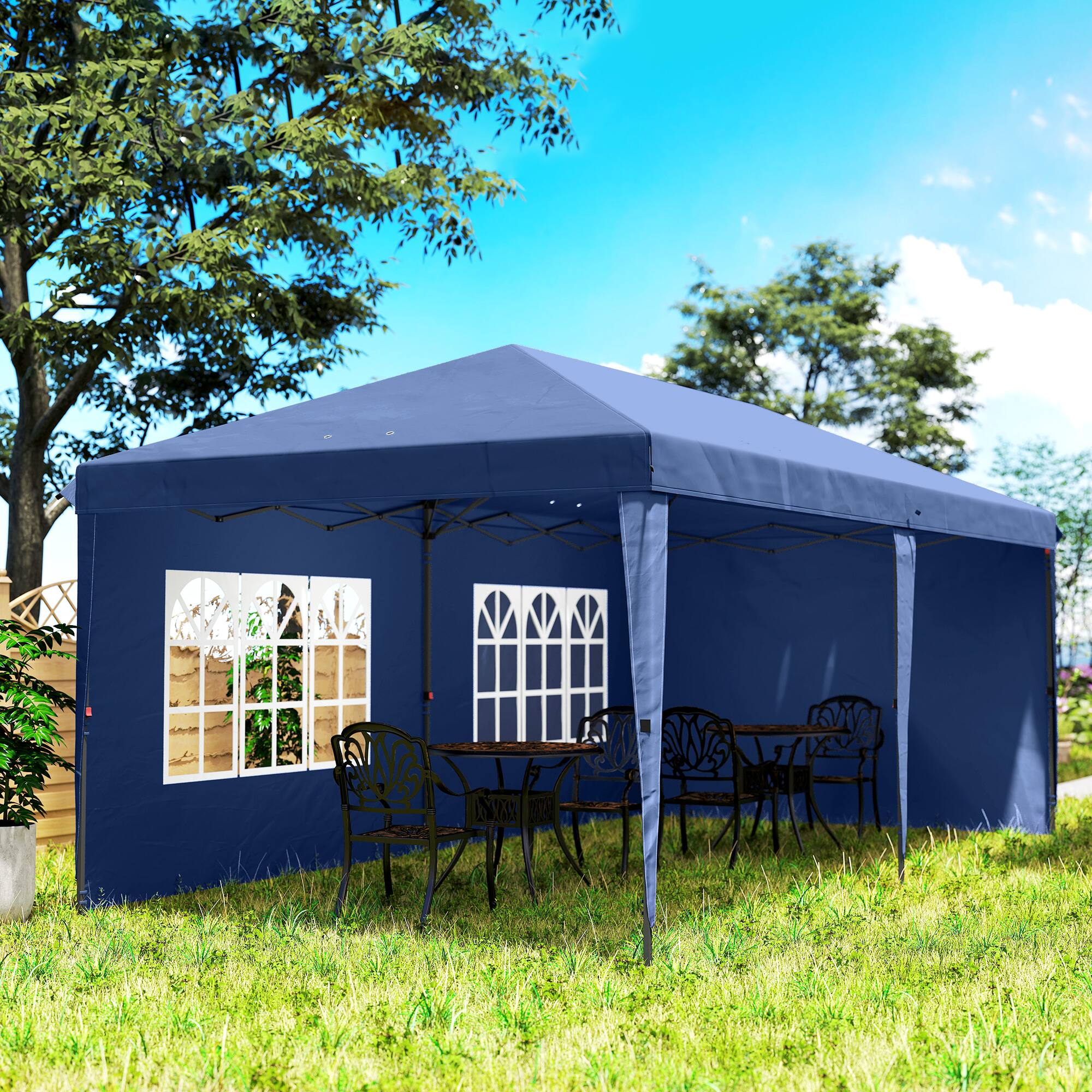 Alt View 7. Outsunny - x 20' Pop Up Canopy Tent with 4 Sidewalls, Instant Gazebo with Carry Bag for Garden - Blue.