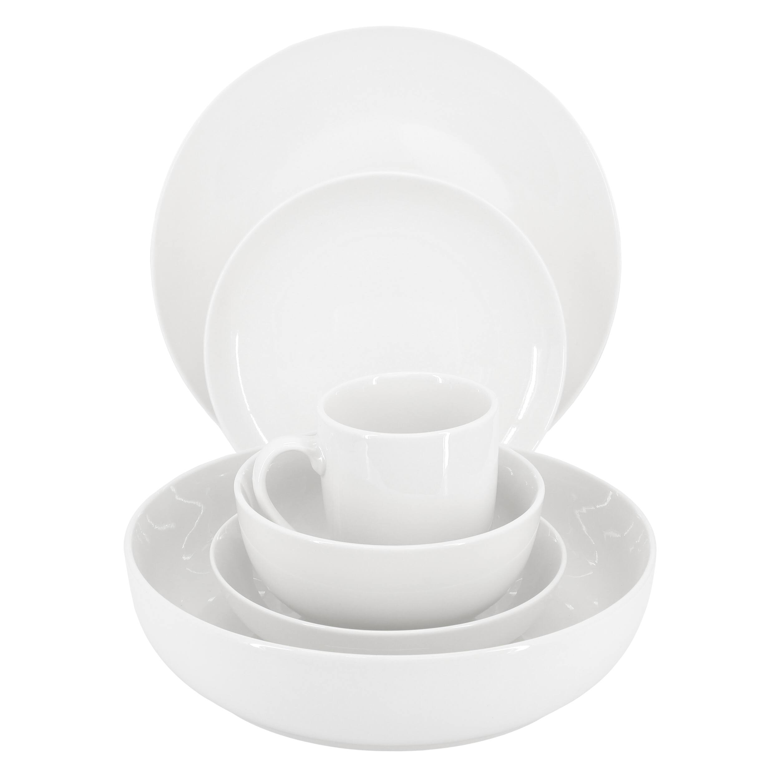 Alt View 1. Elama - Elama Iris 32 Piece Porcelain Dinnerware Set with 2 Large Serving Bowls in White - White.