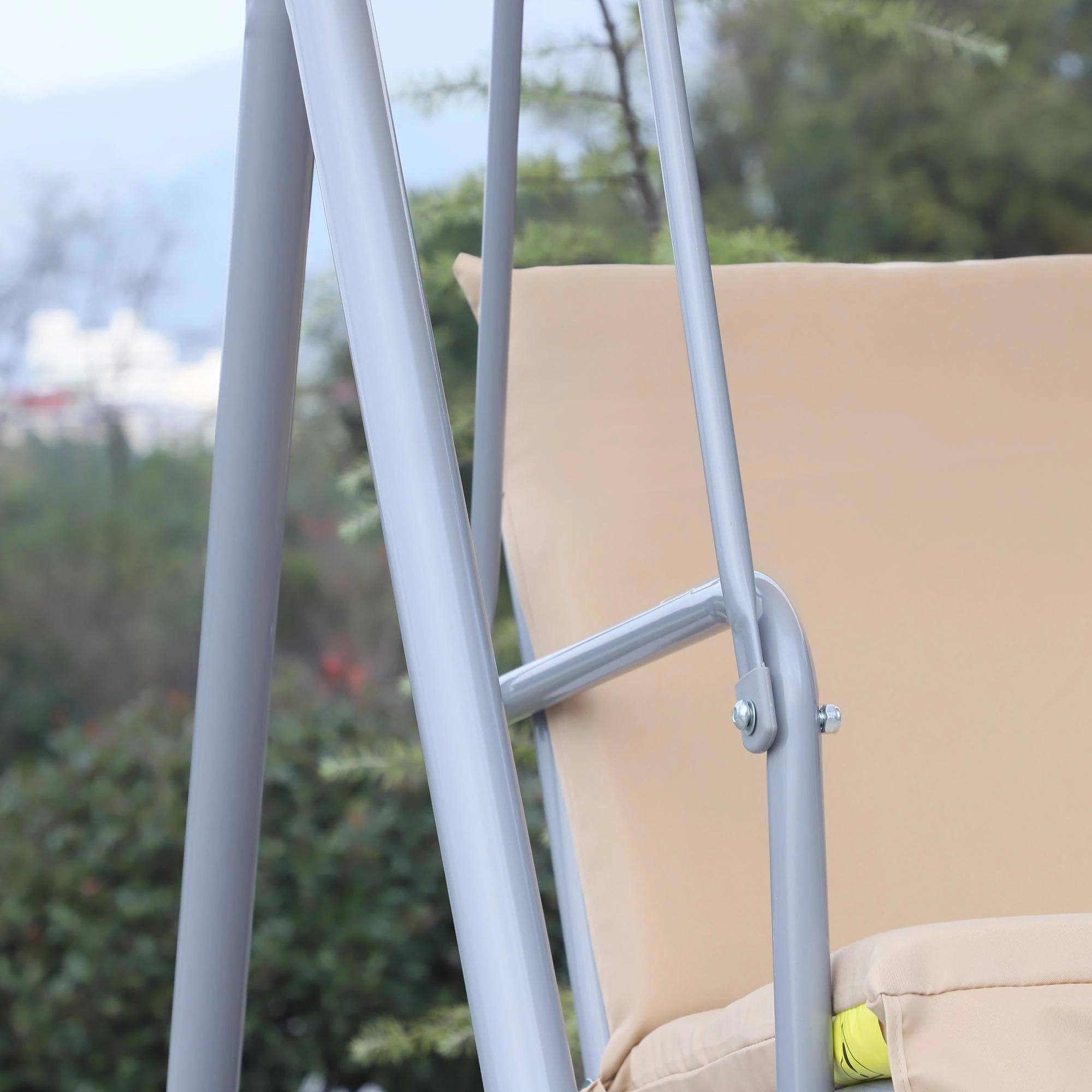 Back. Resenkos - Resenkos 2-Seater Swing With Canopy & Table, Patio Garden Swing, Poolside Backyard Relaxation, Dark Beige.