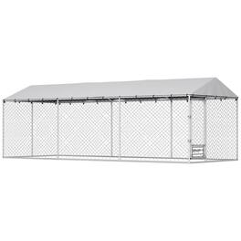 Pawhut - Kennel Outdoor Dog Run Waterproof UV-Resist Cover Lockable Door Adjustable Bowls 20 x 7.5 x - Silver