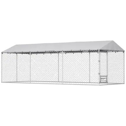 Front. Pawhut - Kennel Outdoor Dog Run Waterproof UV-Resist Cover Lockable Door Adjustable Bowls 20 x 7.5 x - Silver.