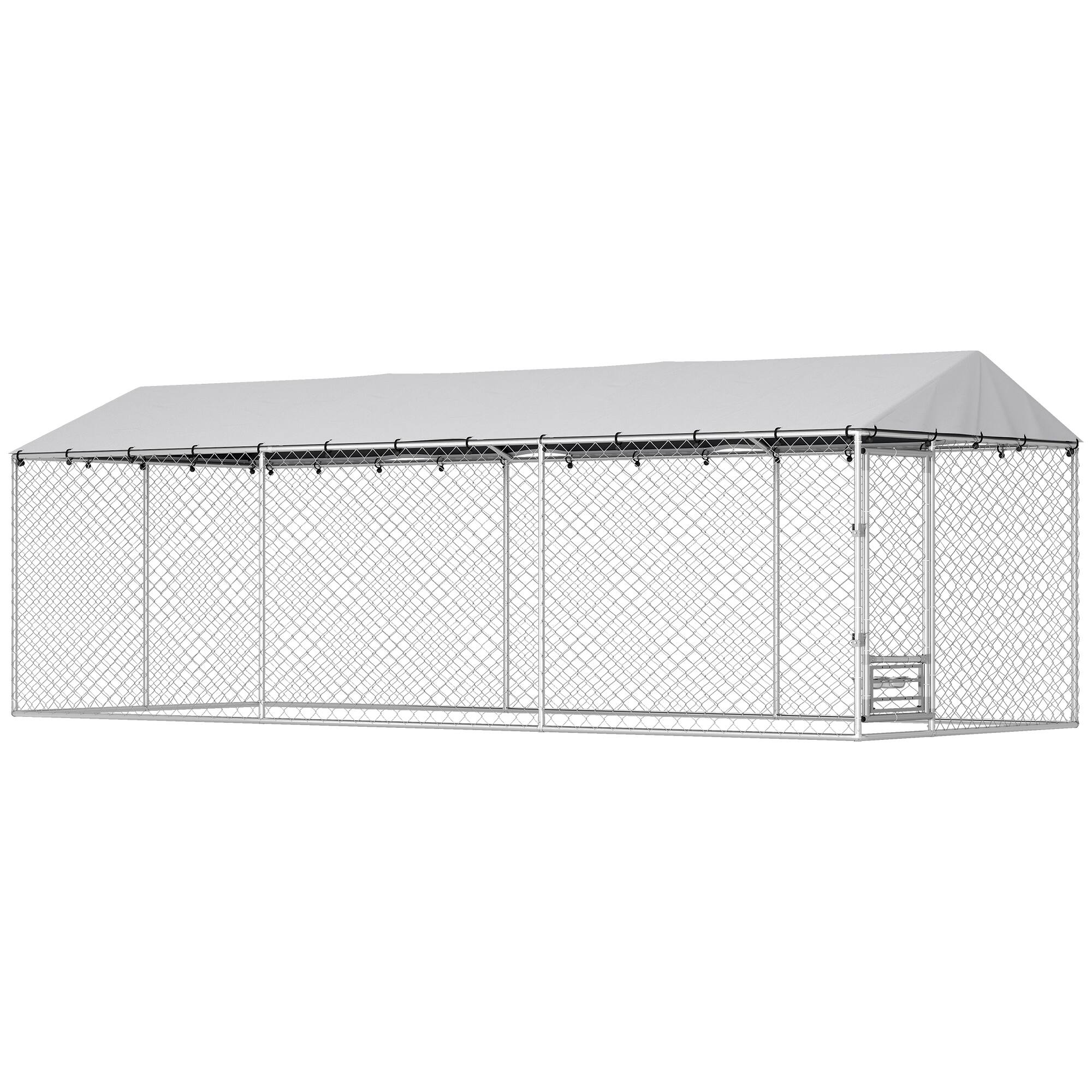 Front. Pawhut - Kennel Outdoor Dog Run Waterproof UV-Resist Cover Lockable Door Adjustable Bowls 20 x 7.5 x - Silver.