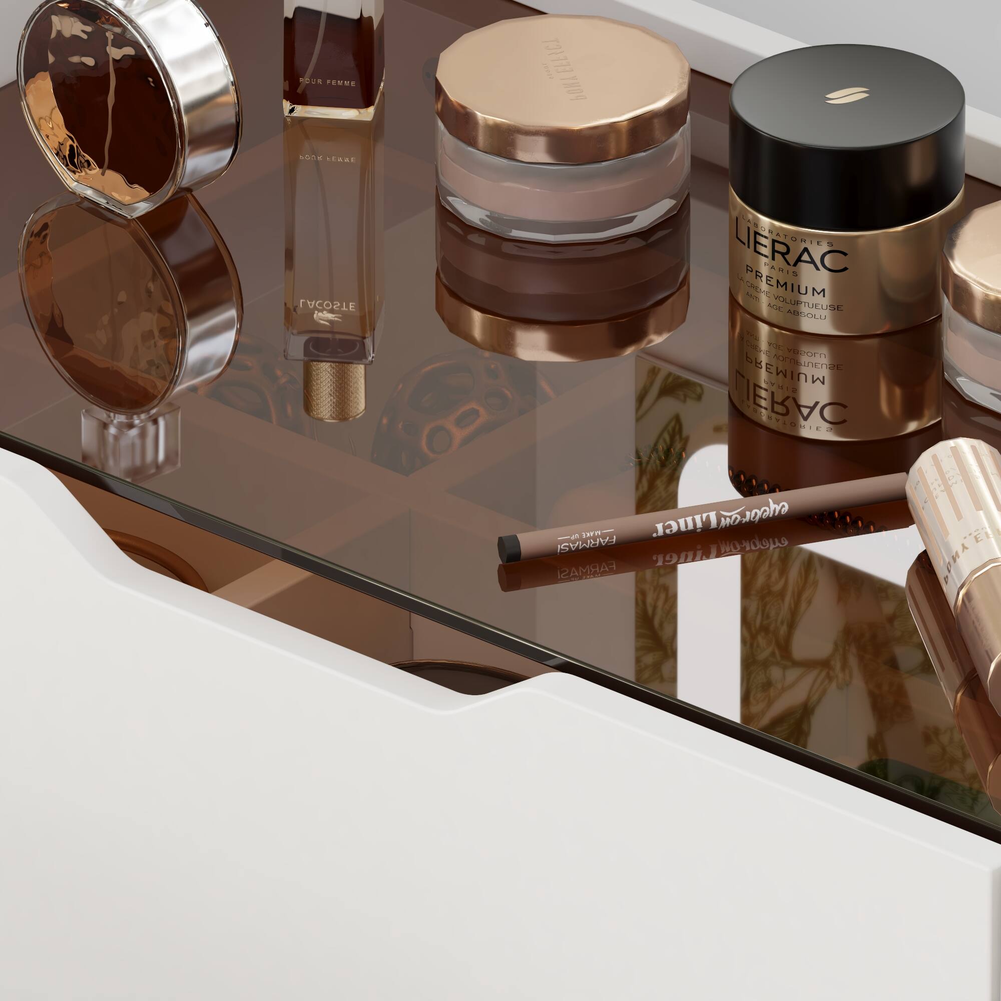 FRU'S PENME EFFICT I THO9 DE AE LACOSTE  
RR ANORATORIES MIES LIERAC - PREMIUM LANIS AUIS  
s Me VOLURTUEUSE ABSOLU T - T vEGrT MUIM3AG LIERAC  
otiE Liner eyeoron IO p  
FARMASI eyebrow Liner FARMAS | PONKEI