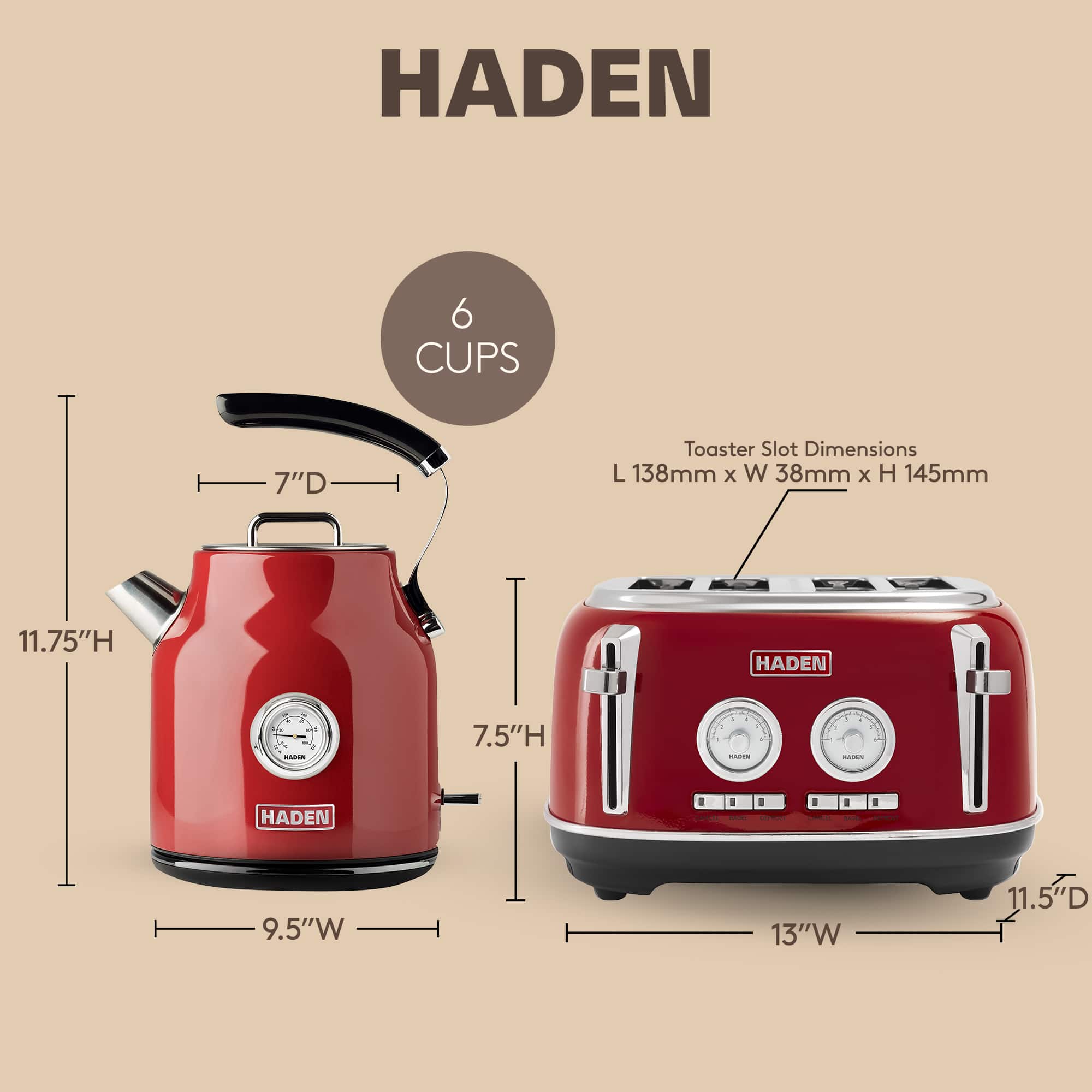 Haden Dorset 1.7 Liter Cordless Electric Kettle and 4 Slice Bread