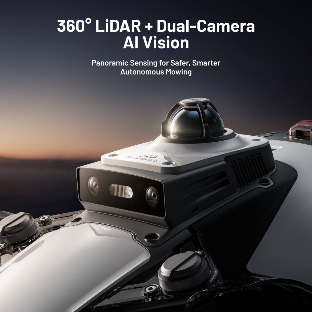 360° LiDAR + Dual-Camera AI Vision  
Panoramic Sensing for Safer, Smarter Autonomous Mowing