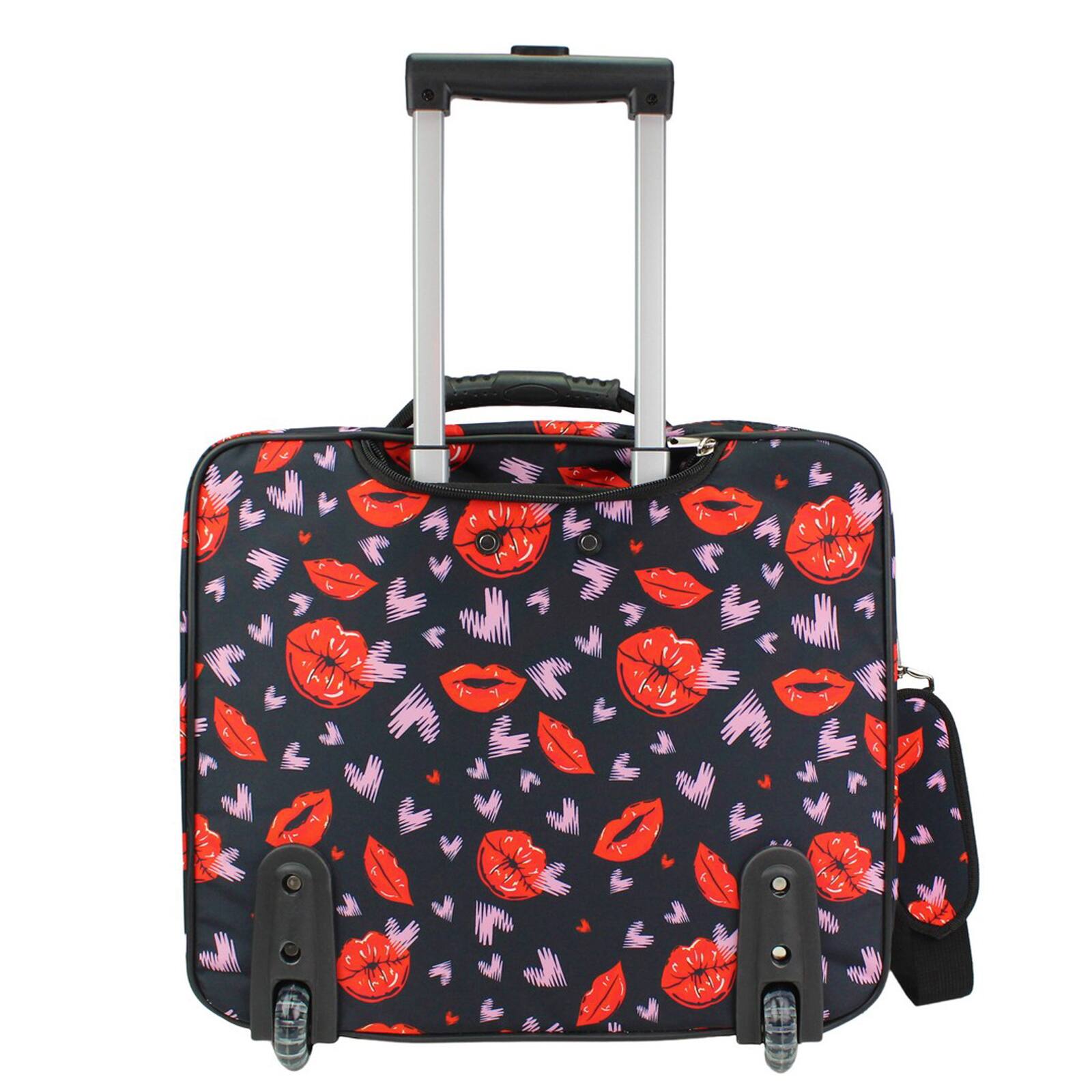 Back. World Traveler - 17-Inch Rolling Computer Case with Telescopic Handle and In-Line Skate Wheels – Heavy-Duty 600D Polyester - Lips and Hearts.