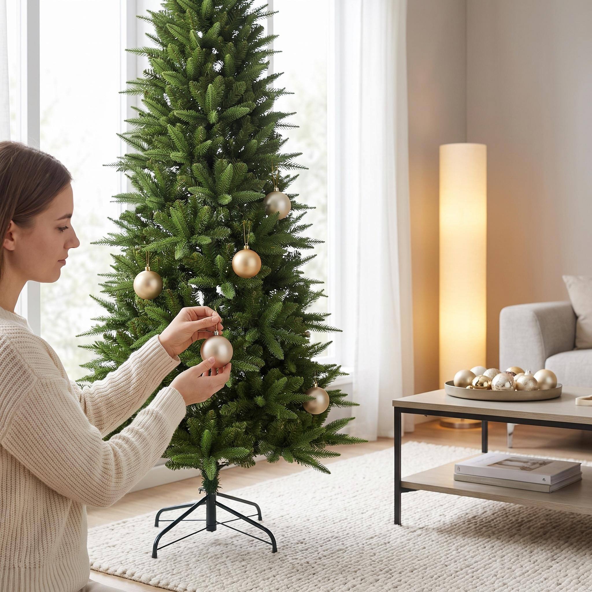 Alt View 6. Forest'nSky - 5 ft. Green Slim Christmas Tree with 610 PE and PVC Tips and Metal Stand - Green.