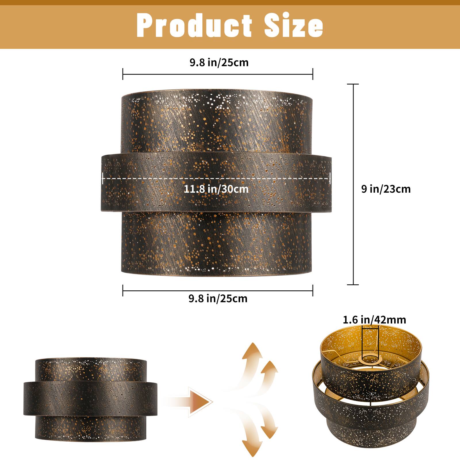 Product Size  
9.8 in/25cm  
11.8 in/30cm  
9 in/23cm  
9.8 in/25cm  
1.6 in/42mm