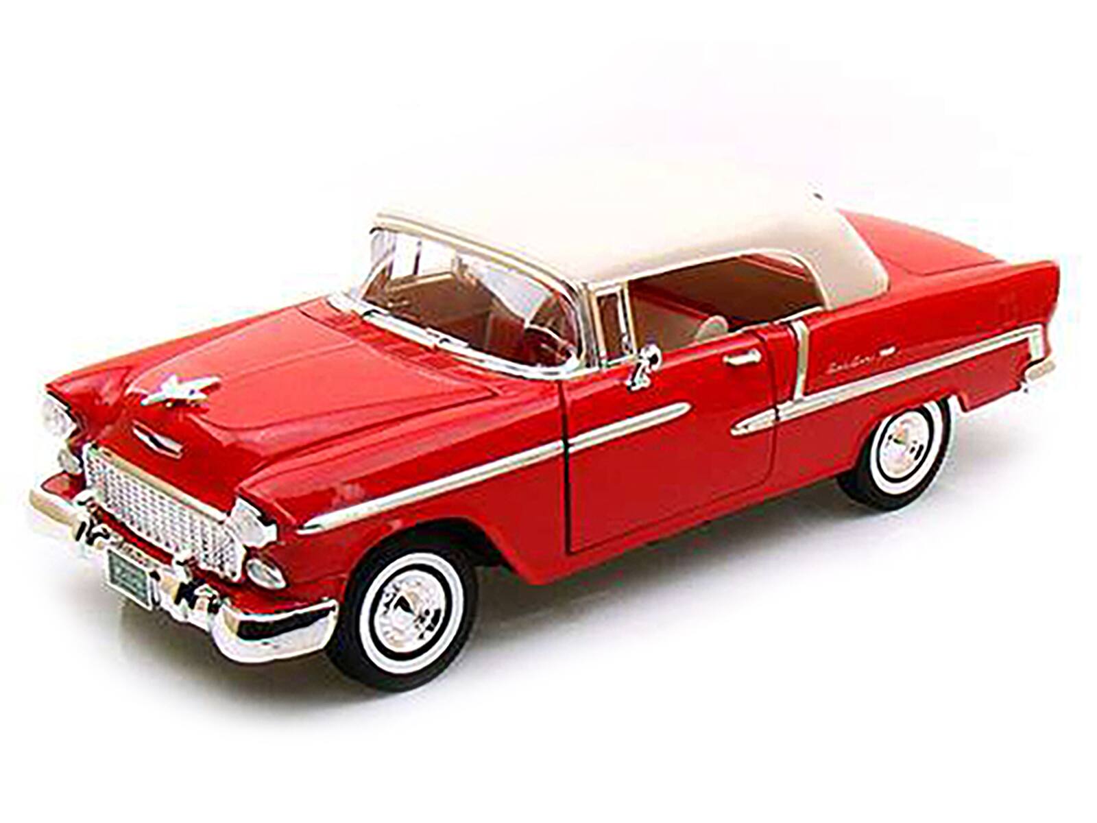 Alt View 1. Motormax - 1955 Chevrolet Bel Air Convertible Soft Top Red 1/18 Diecast Car Model by Motormax.