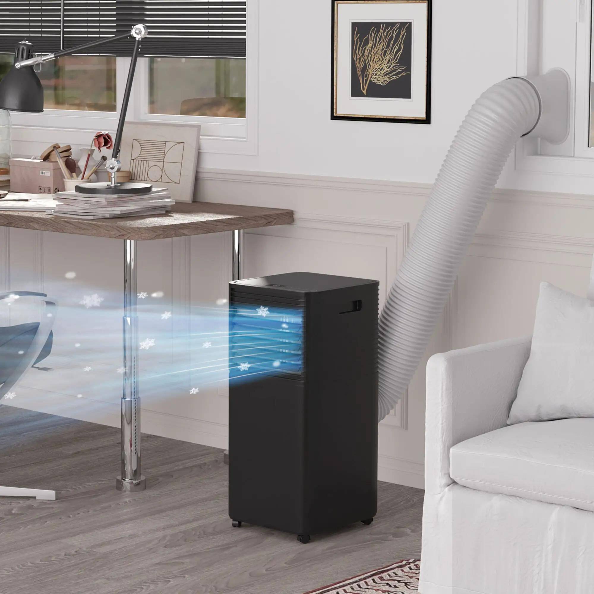 Left. Resenkos - 10000 BTU Portable Air Conditioner with Dehumidifier, Cooling Fan, Sleep, Remote, 24H Timer, Auto Off, Black - Black.