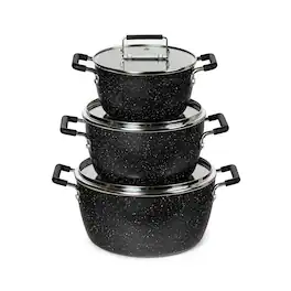 Granitestone - 6 Piece Stackable Nonstick Nesting Pots with Lids - Black