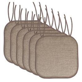 Sweet Home Collection - Cameron Memory Foam No Slip Back 16" x 16" Chair Pad Cushion with Ties, 6-Pack - Beige/Brown