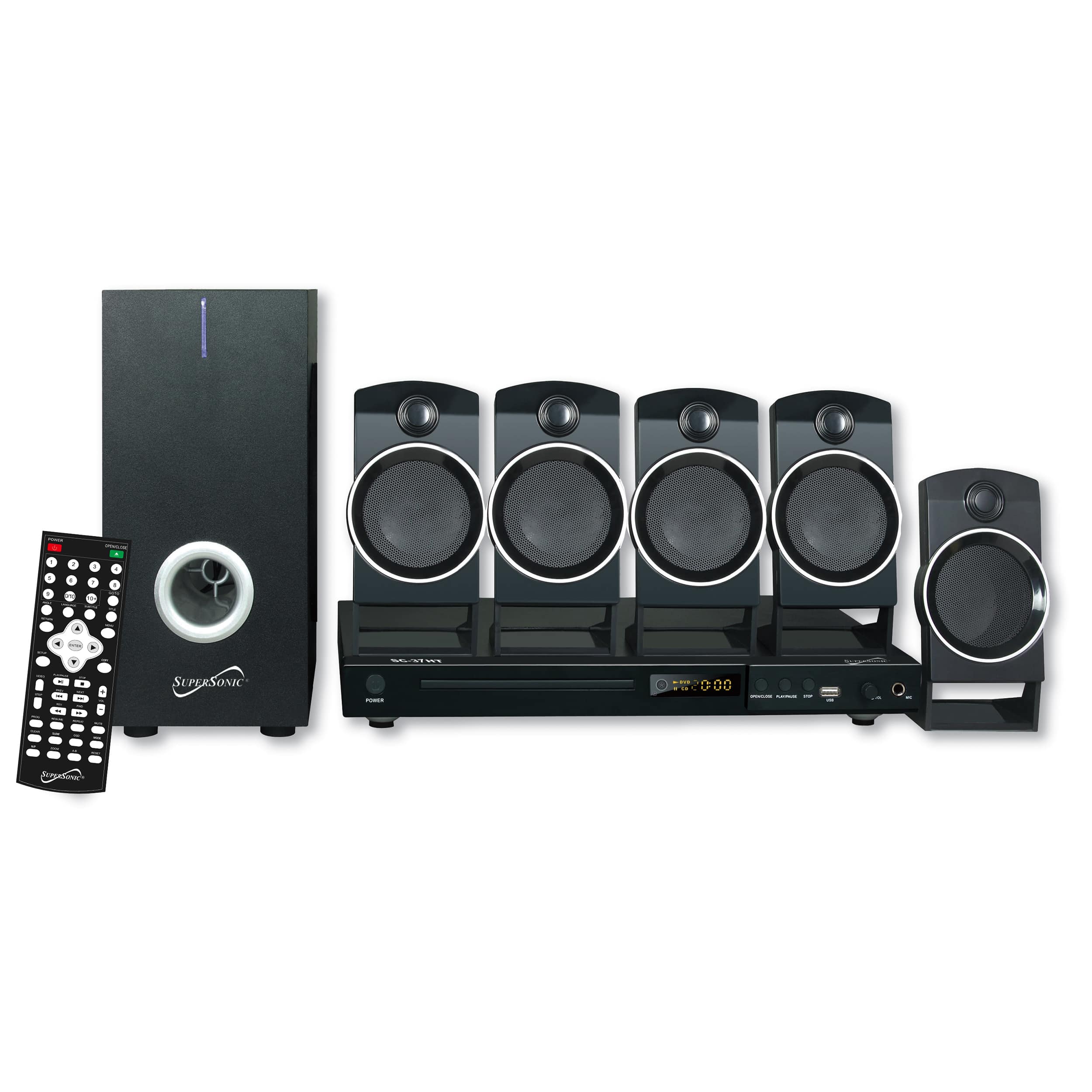 Supersonic - 5.1 Channel DVD Home Theater System with USB Input and Karaoke Function - Black