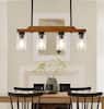 Front. RYHNUYNE - 4-Light Rustic Chandelier 28 Inch Wood Linear Pendant Light with Seed Glass Shades Adjustable Farmhouse Island Lighting.