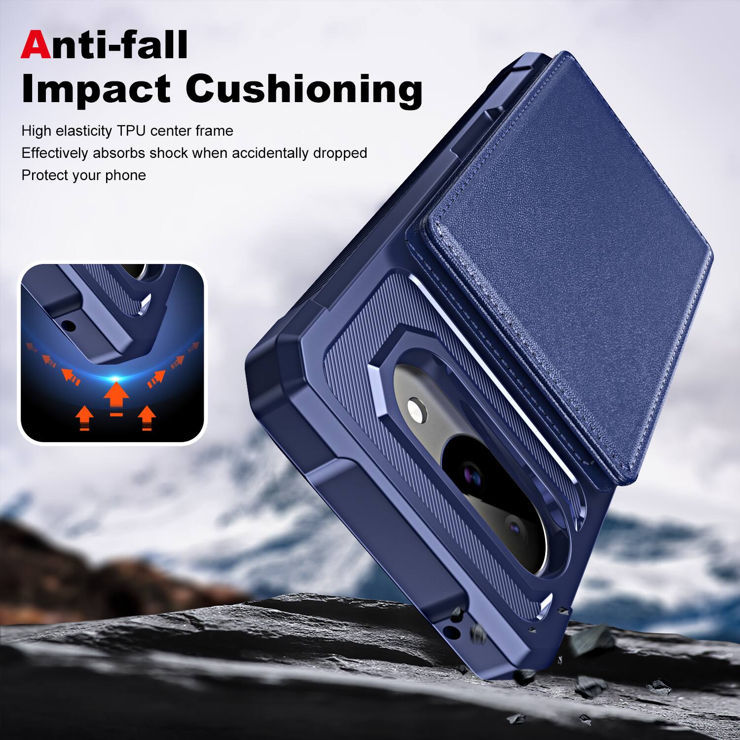 Anti-fall Impact Cushioning

High elasticity TPU center frame  
Effectively absorbs shock when accidentally dropped  
Protect your phone