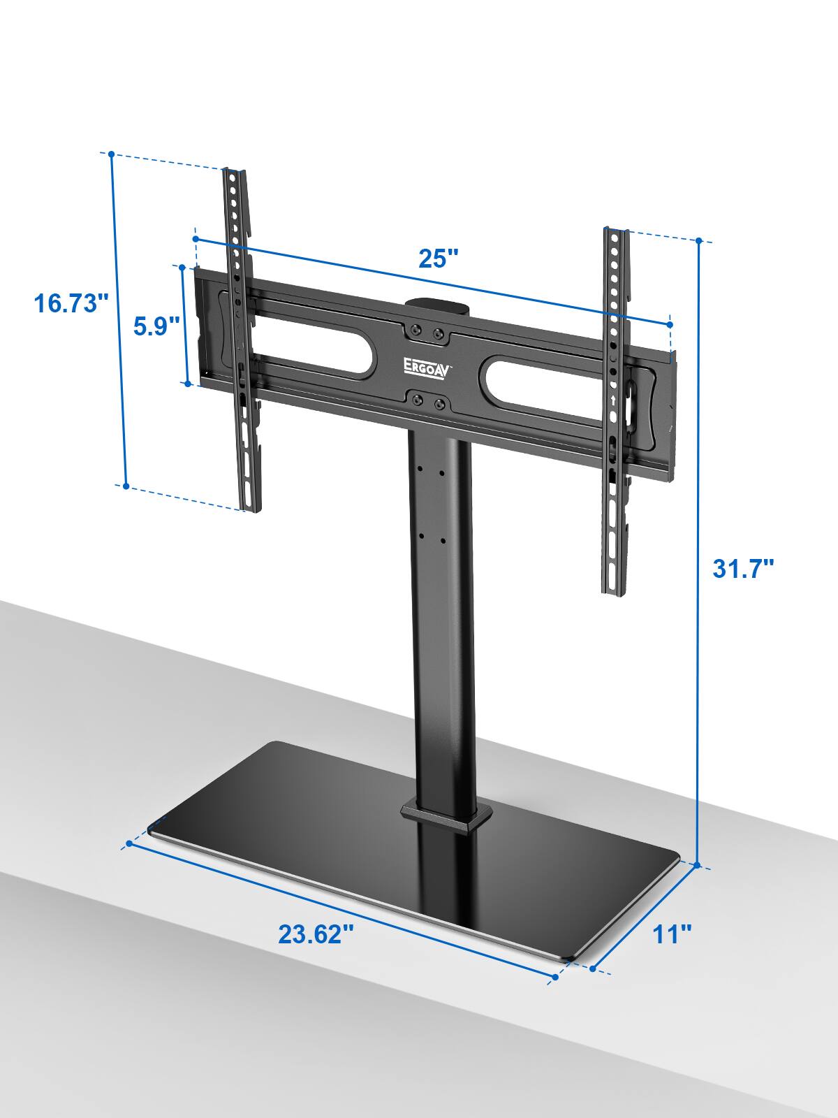 The text on the image reads: "25" 16.73" 5.9" Ergay 31.7" 23.62" 11". This text is grouped and corrected as follows:

* 25" (25 inches)
* 16.73" (16.73 inches)
* 5.9" (5.9 inches)
* Ergay (a brand name)
* 31.7" (31.7 inches)
* 23.62" (23.62 inches)
* 11" (11 inches)