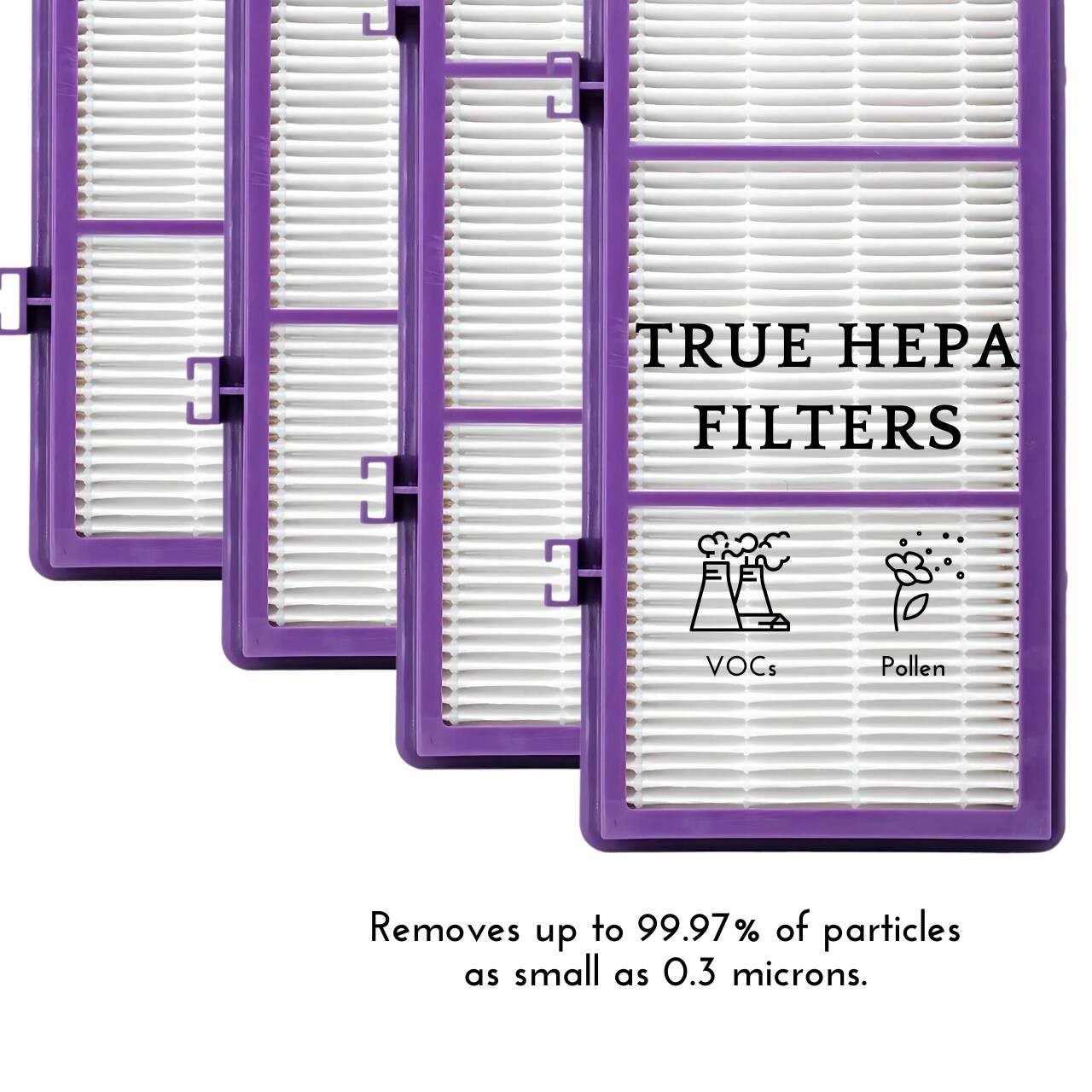 TRUE HEPA FILTERS

VOCs Pollen

Removes up to 99.97% of particles as small as 0.3 microns.